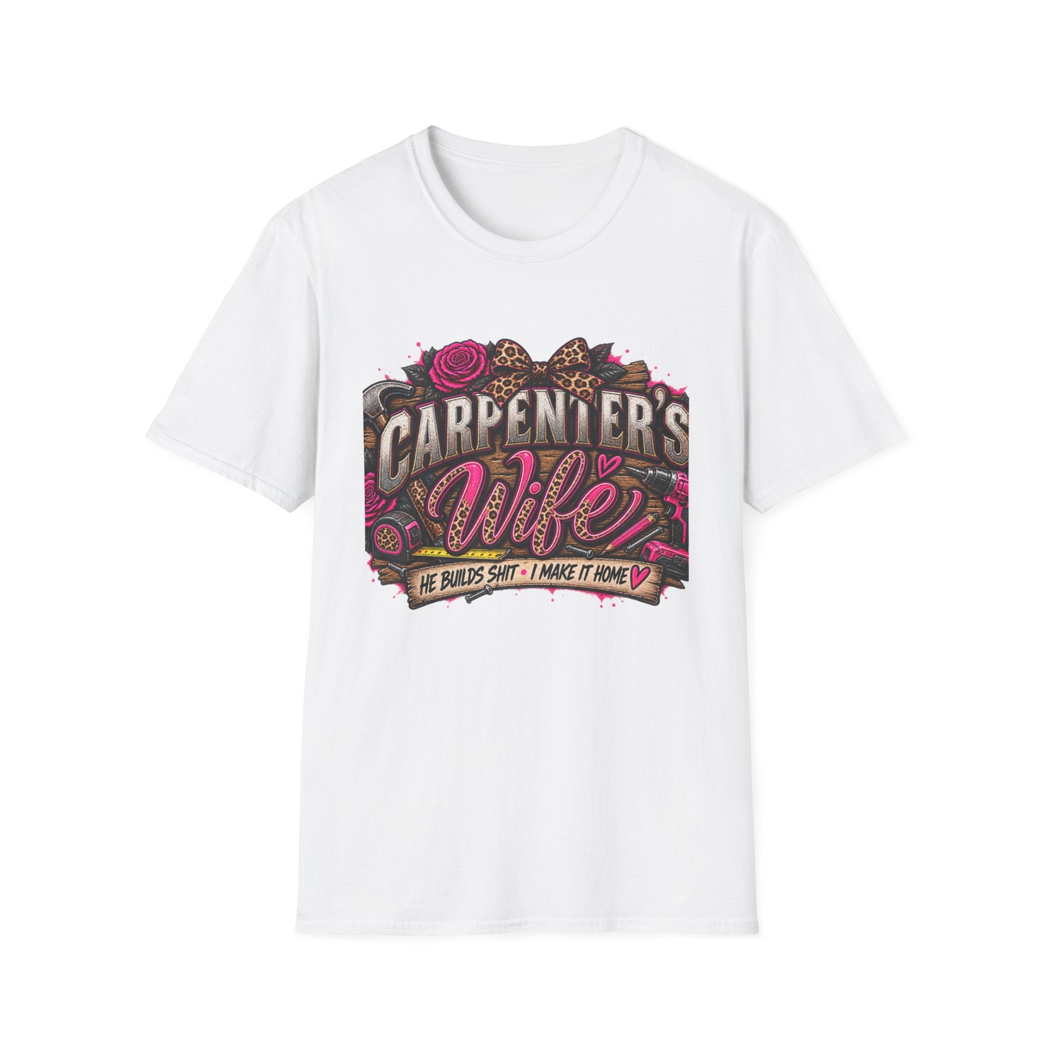 Carpenter's Wife T-Shirt — Floral Leopard Heart Design