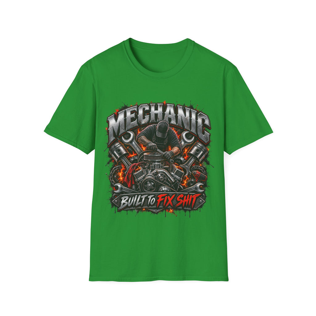 Mechanic T-Shirt — "Built to Fix Sh!t" Garage Wrench Repair Tee