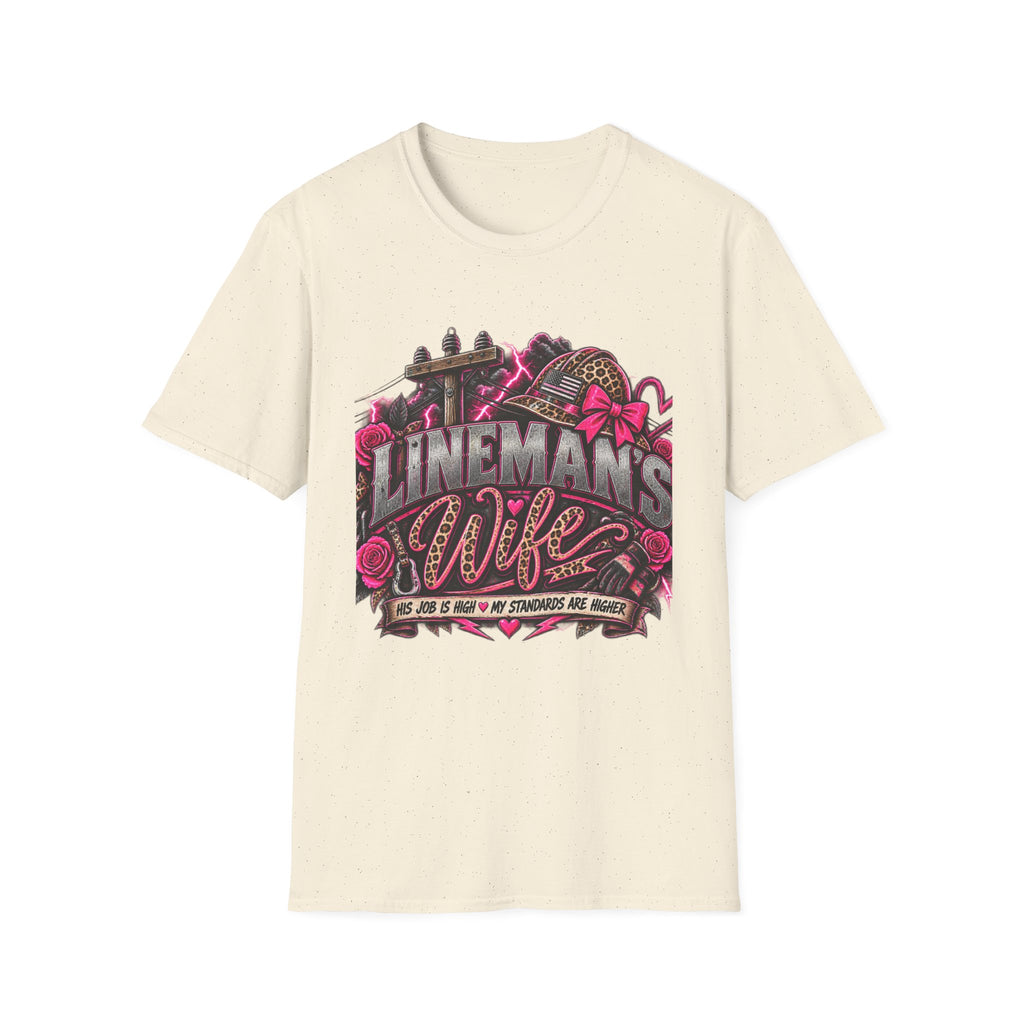 Lineman's Wife T‑Shirt — Pink Floral Lineman Crew Design