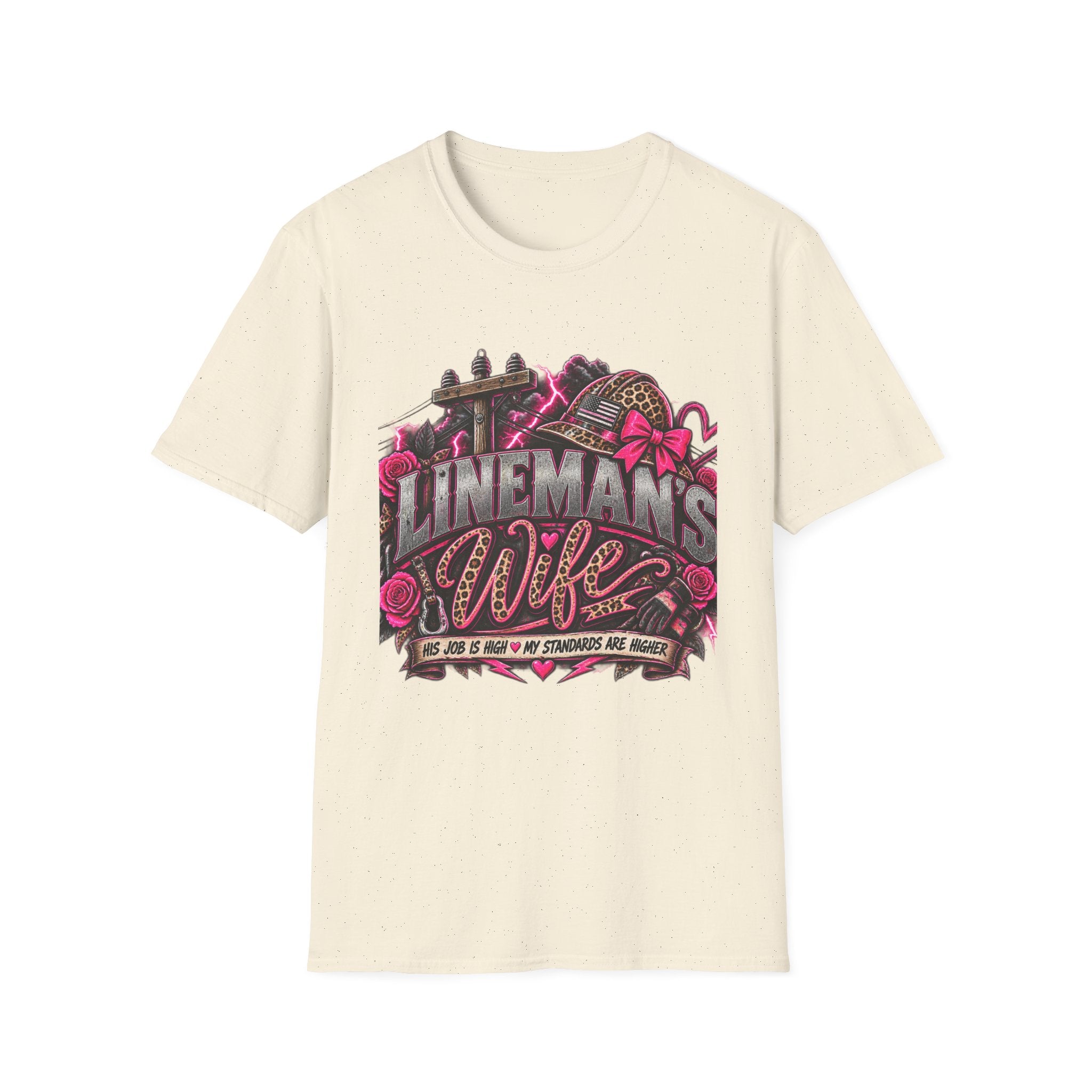 Lineman's Wife T‑Shirt — Pink Floral Lineman Crew Design