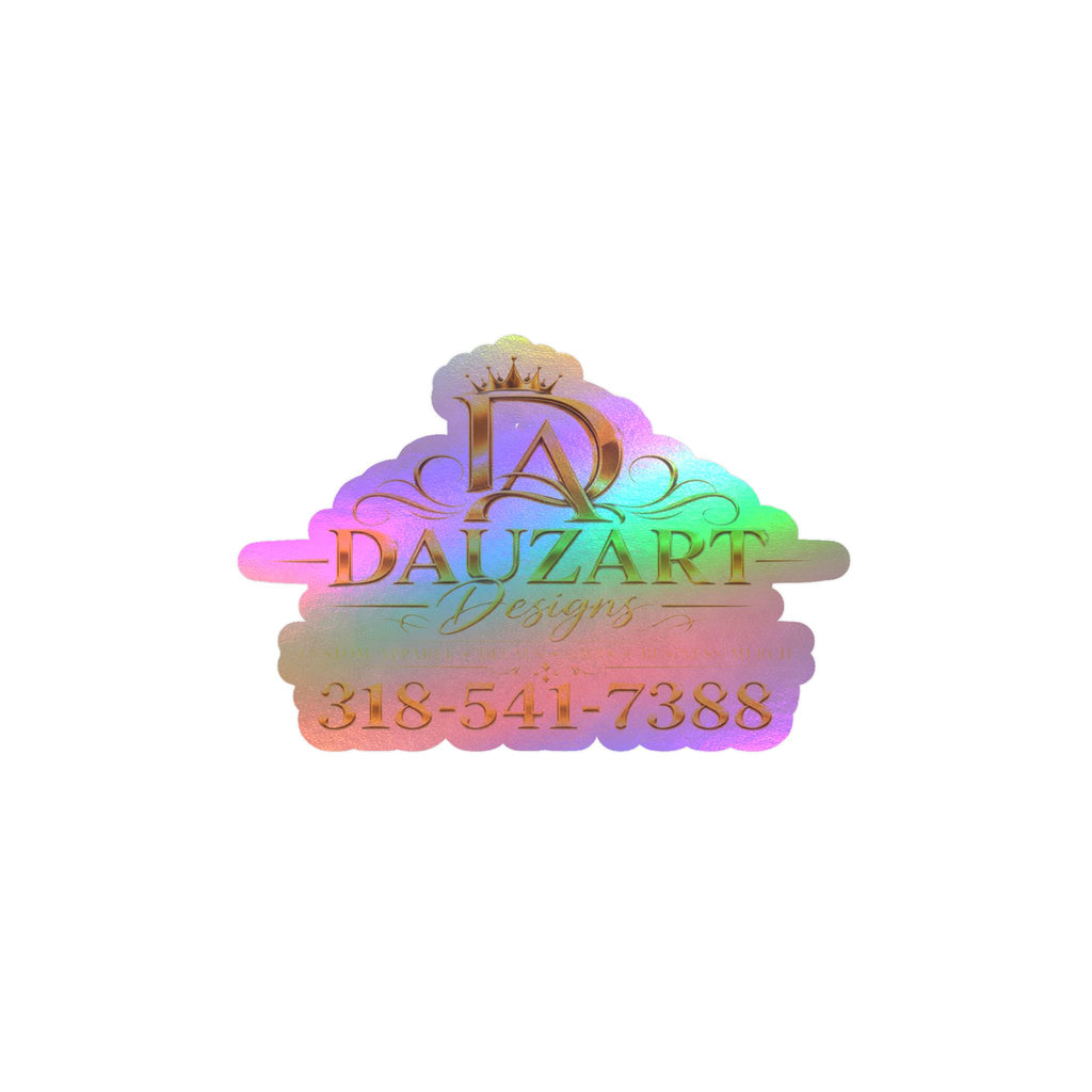 Logo Vinyl Decal — Gold "Dauzart Designs" Kiss-Cut Sticker with Phone Number