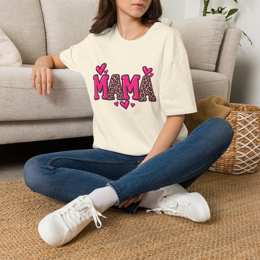 Mama Leopard Heart T‑Shirt — Cute Pink Mama Graphic Tee for Mothers’ Day