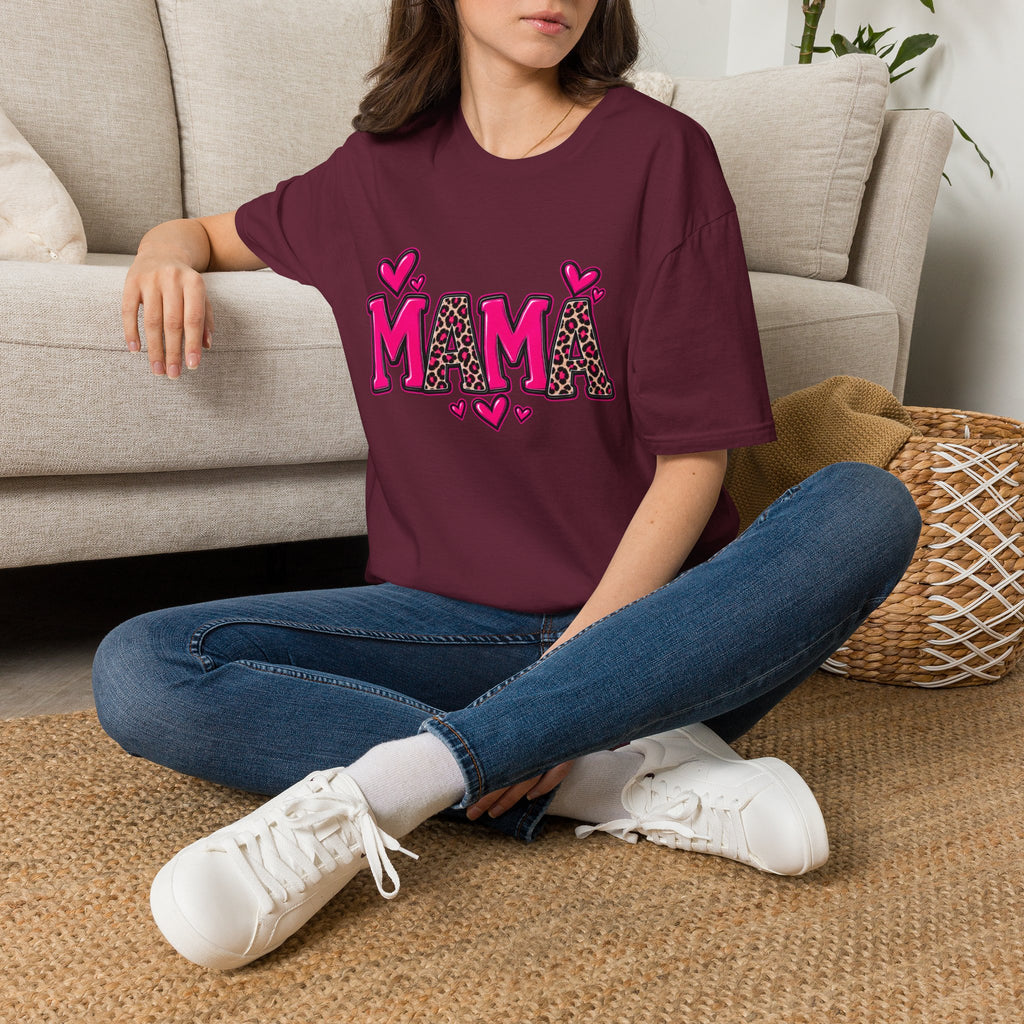 Mama Leopard Heart T‑Shirt — Cute Pink Mama Graphic Tee for Mothers’ Day