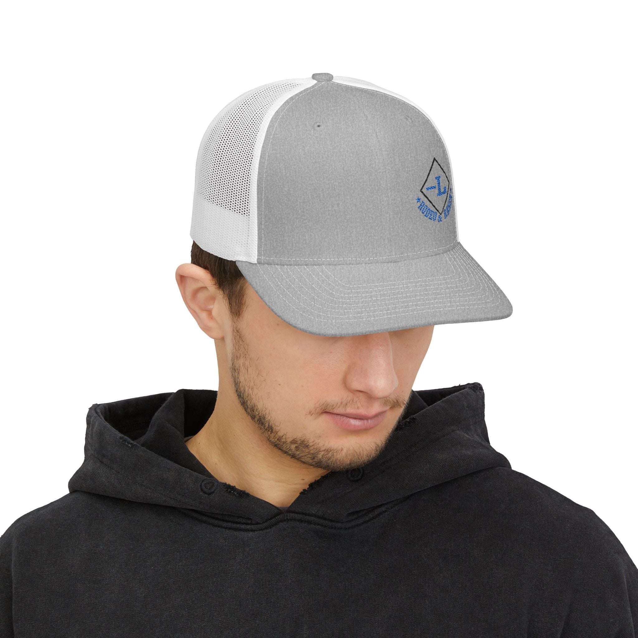 Embroidered Logo Trucker Cap - Black & White Snapback