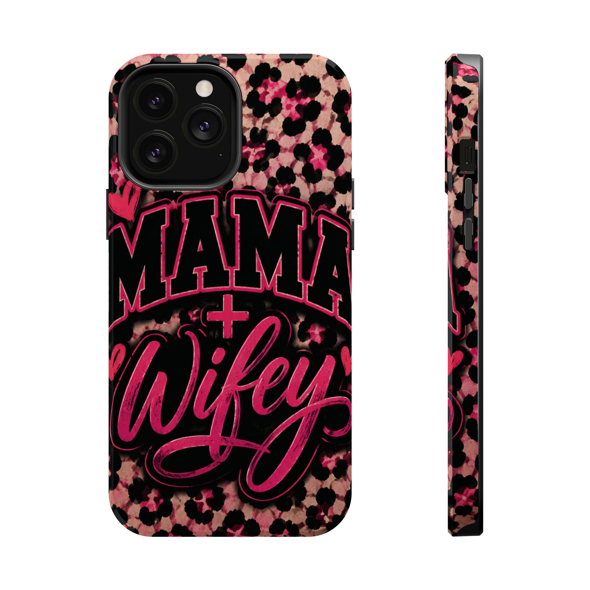 Phone Case — Pink Leopard "Mama Wifey" Magnetic Impact-Resistant Case
