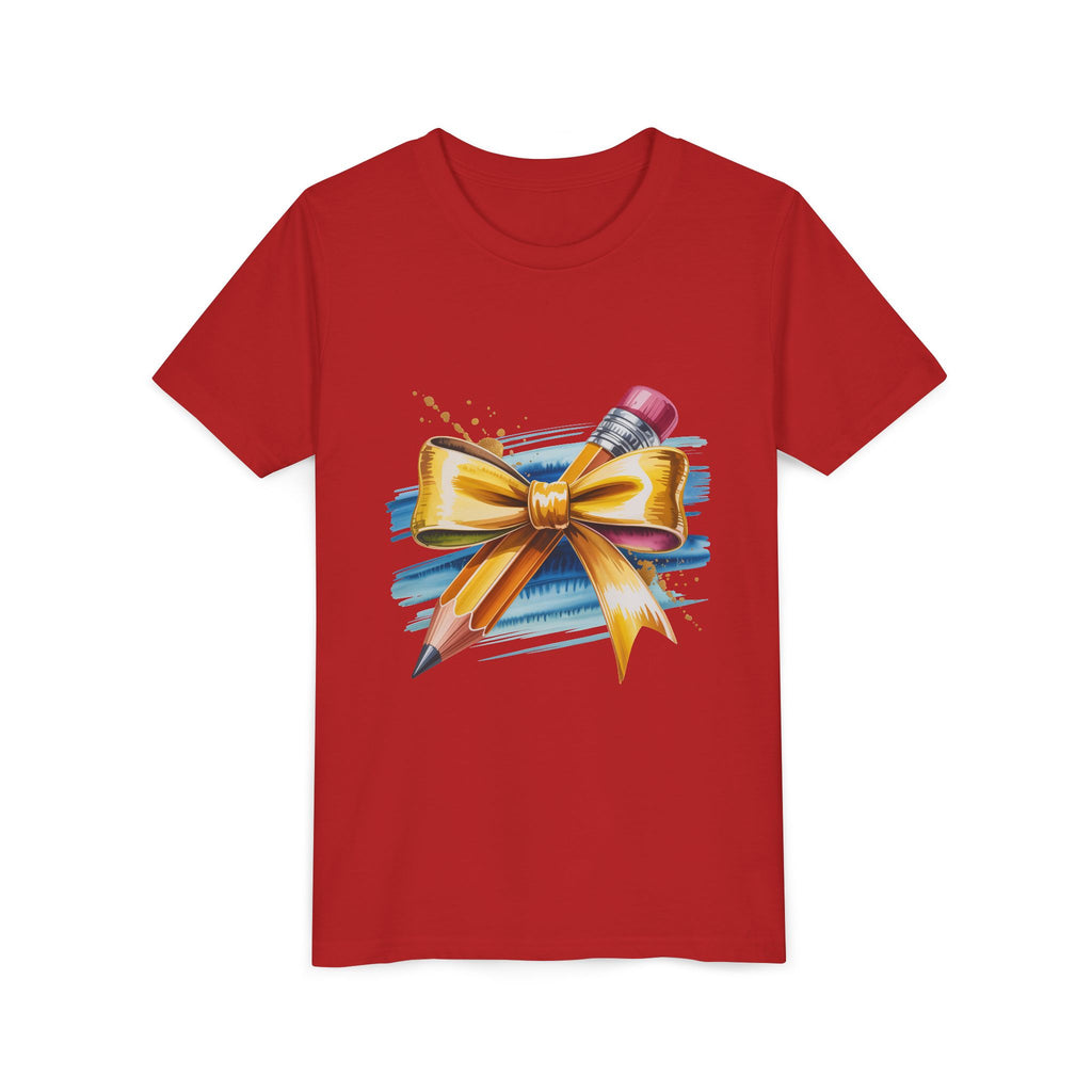 Youth Tee — Pencil with Gold Bow Back-to-School