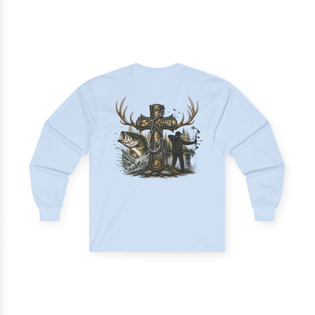 Long Sleeve Tee — Fisherman Cross & Bass Graphic