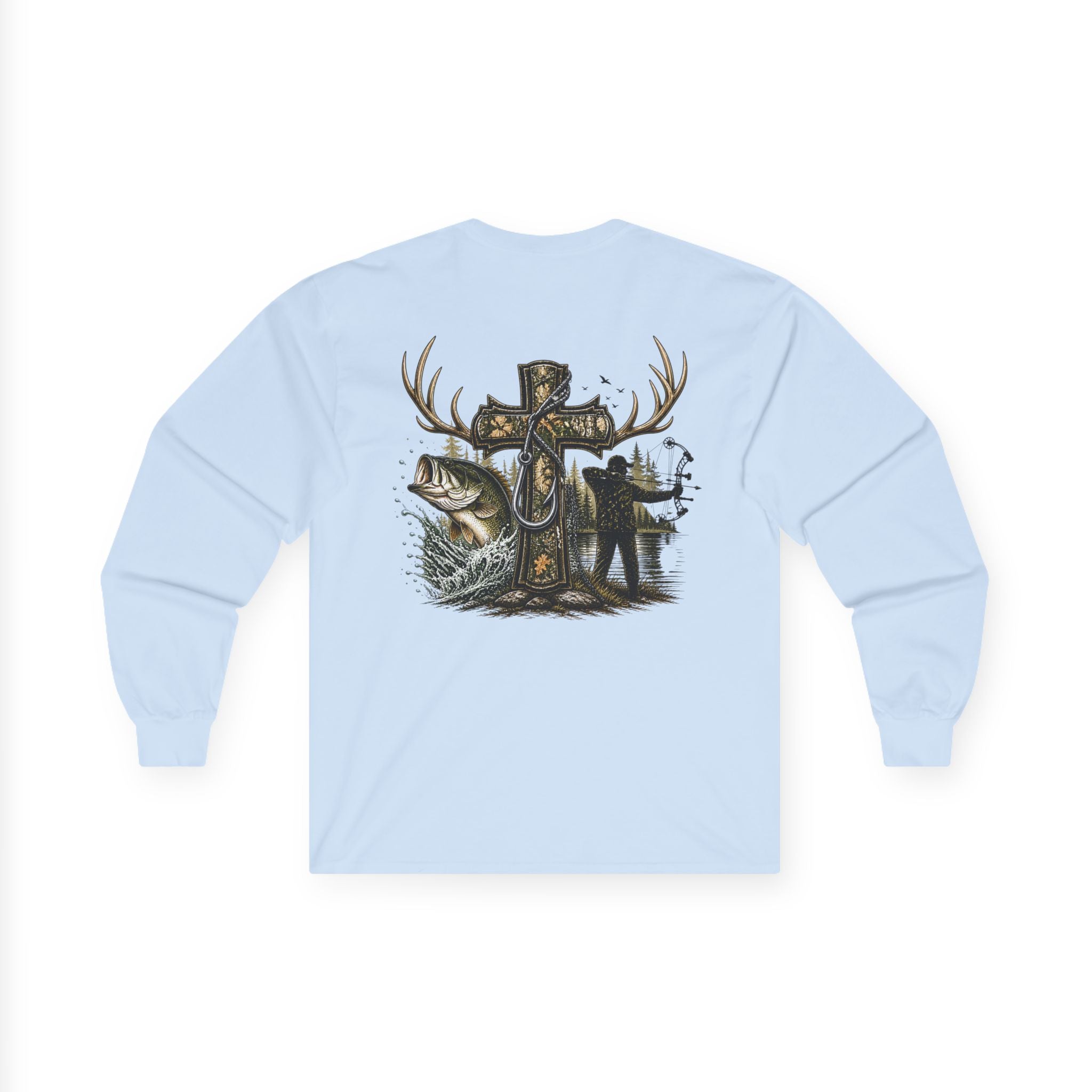 Long Sleeve Tee — Fisherman Cross & Bass Graphic