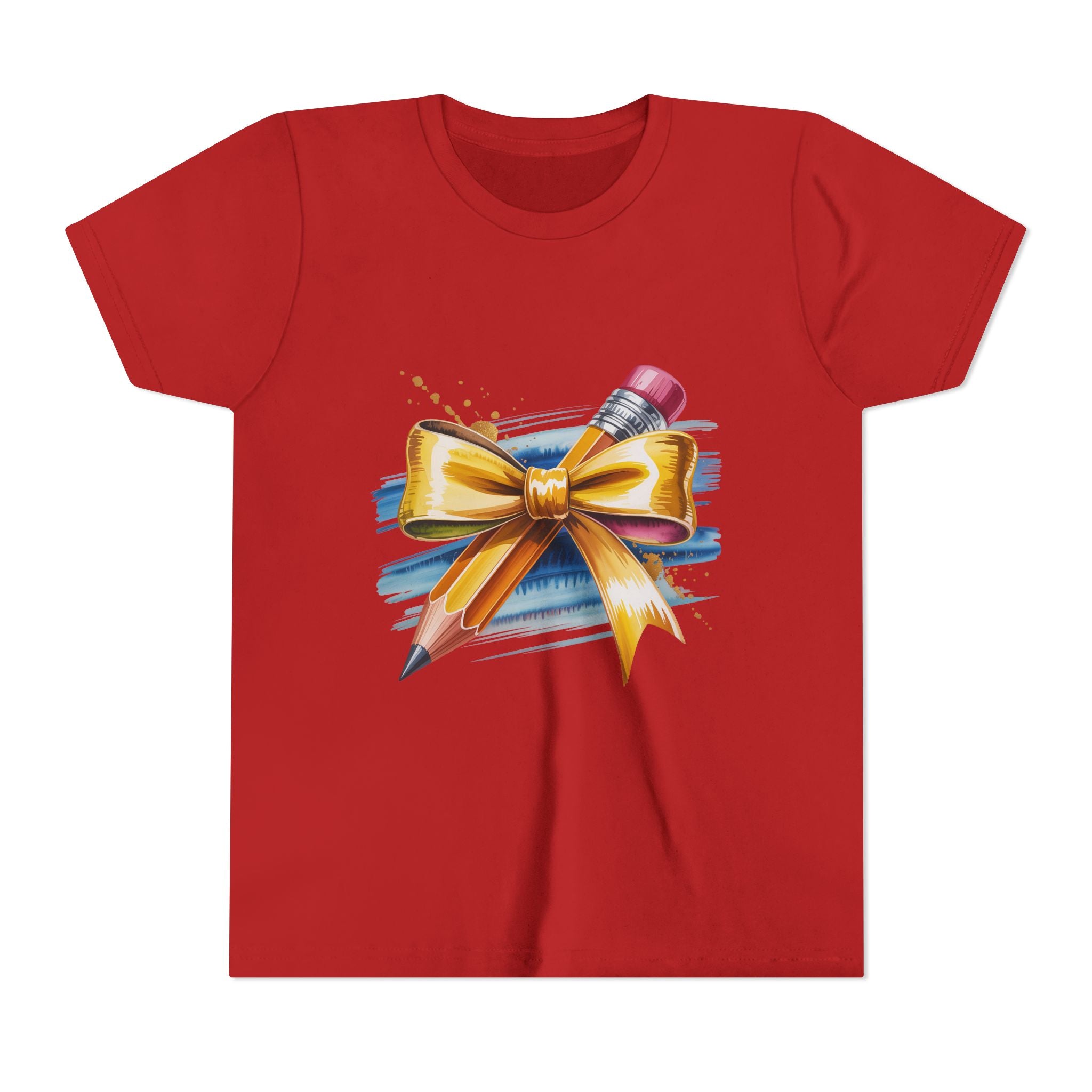 Youth Tee — Pencil with Gold Bow Back-to-School
