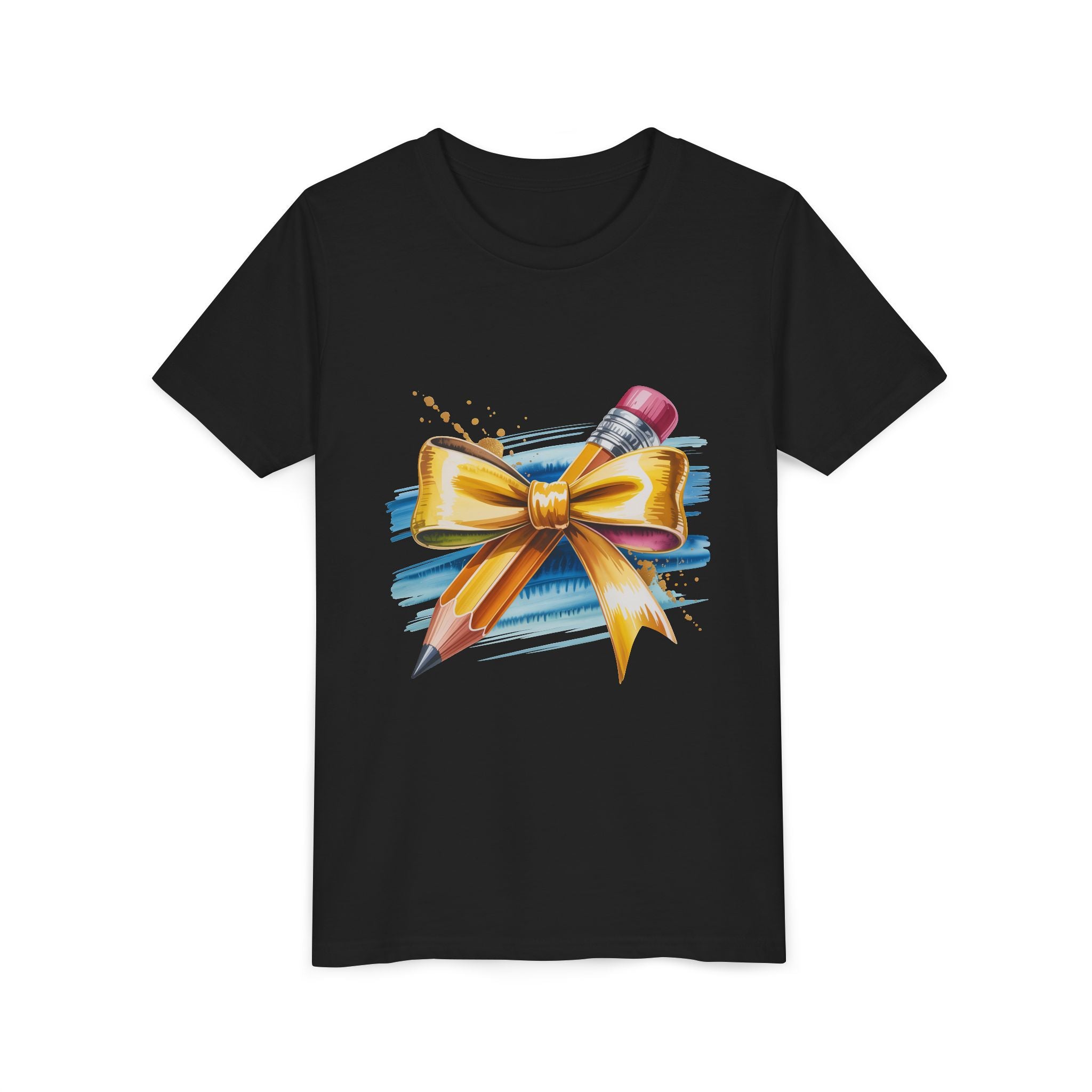 Youth Tee — Pencil with Gold Bow Back-to-School