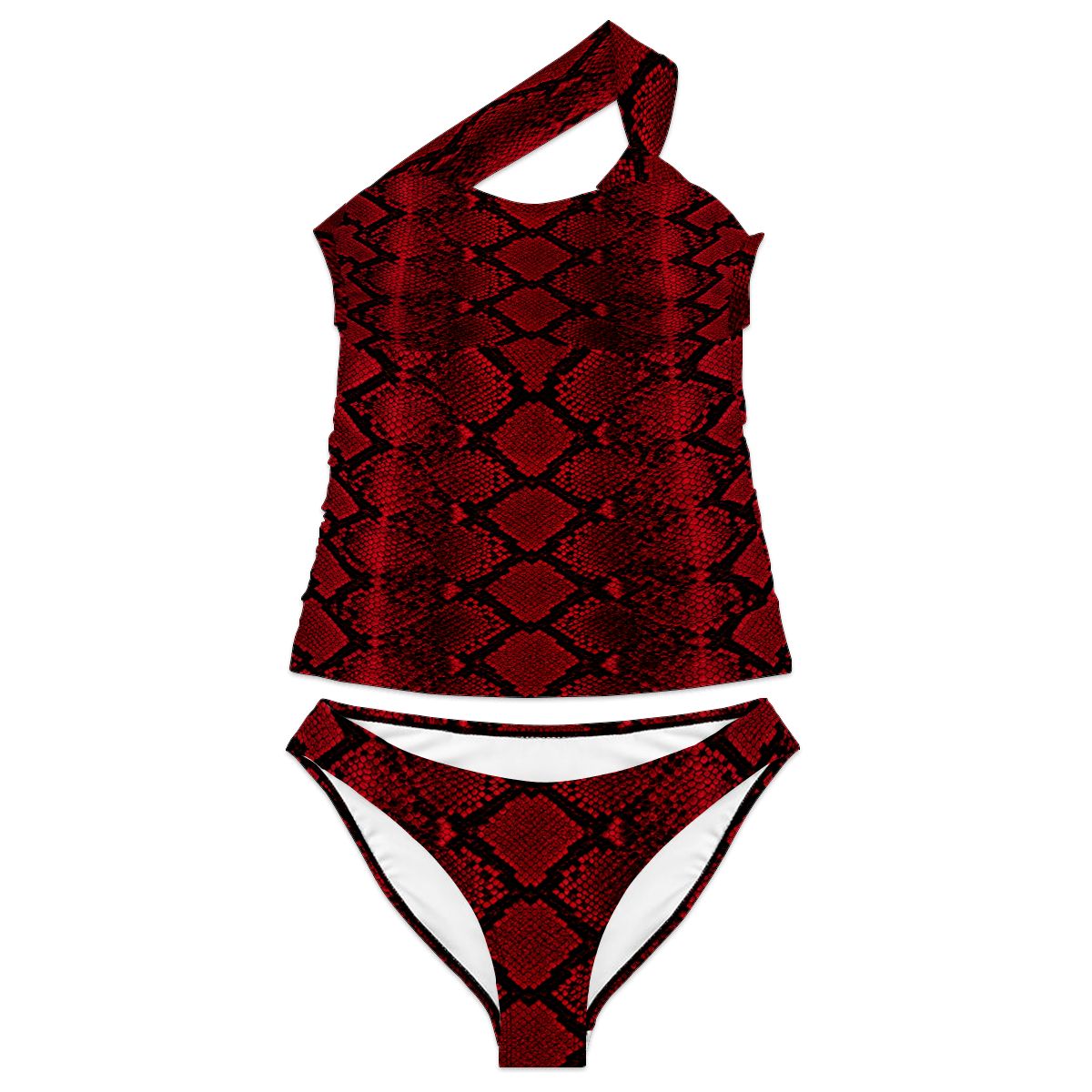 OneShoulder Two Piece Swimsuit Customized Services red snakeskin print