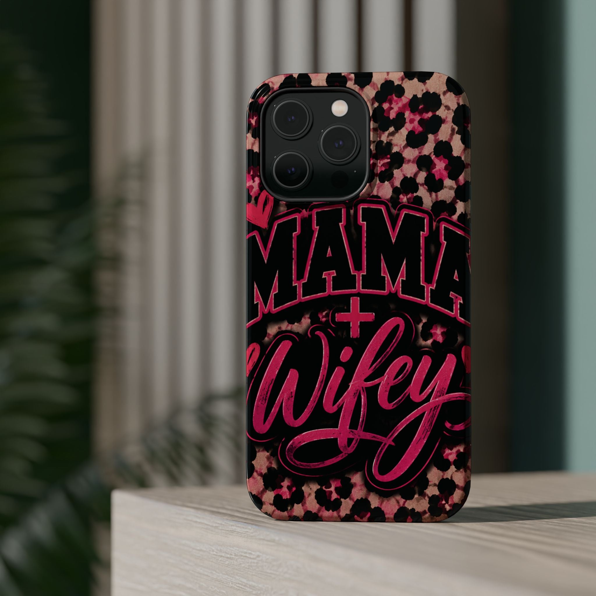 Phone Case — Pink Leopard "Mama Wifey" Magnetic Impact-Resistant Case