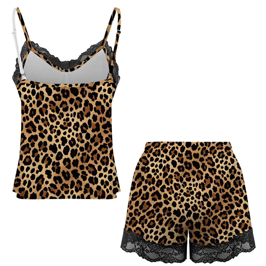 Women Cami Lace Pajama Set Leopard Print