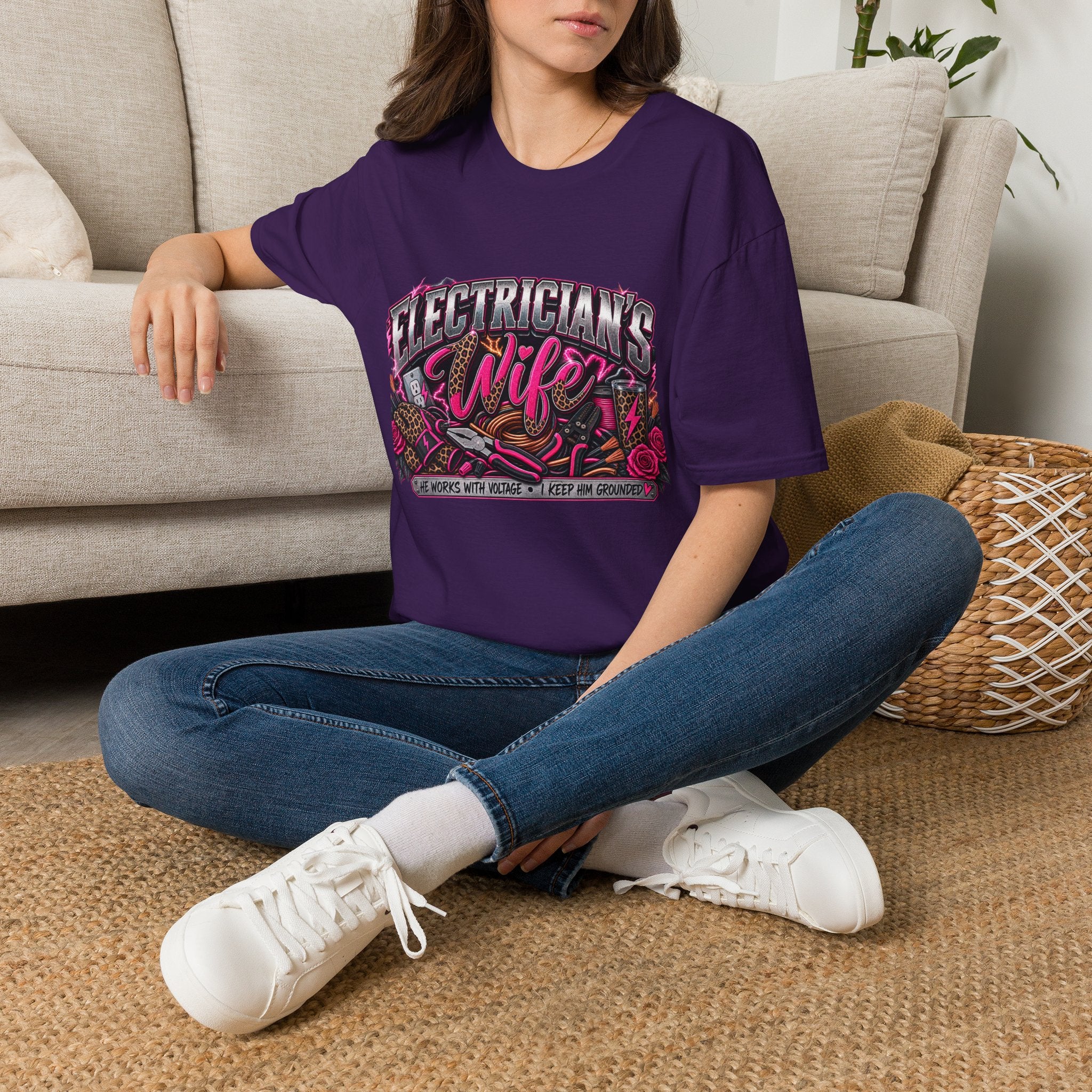 Electrician's Wife T-Shirt — Bold Pink Tradeswife Graphic Tee