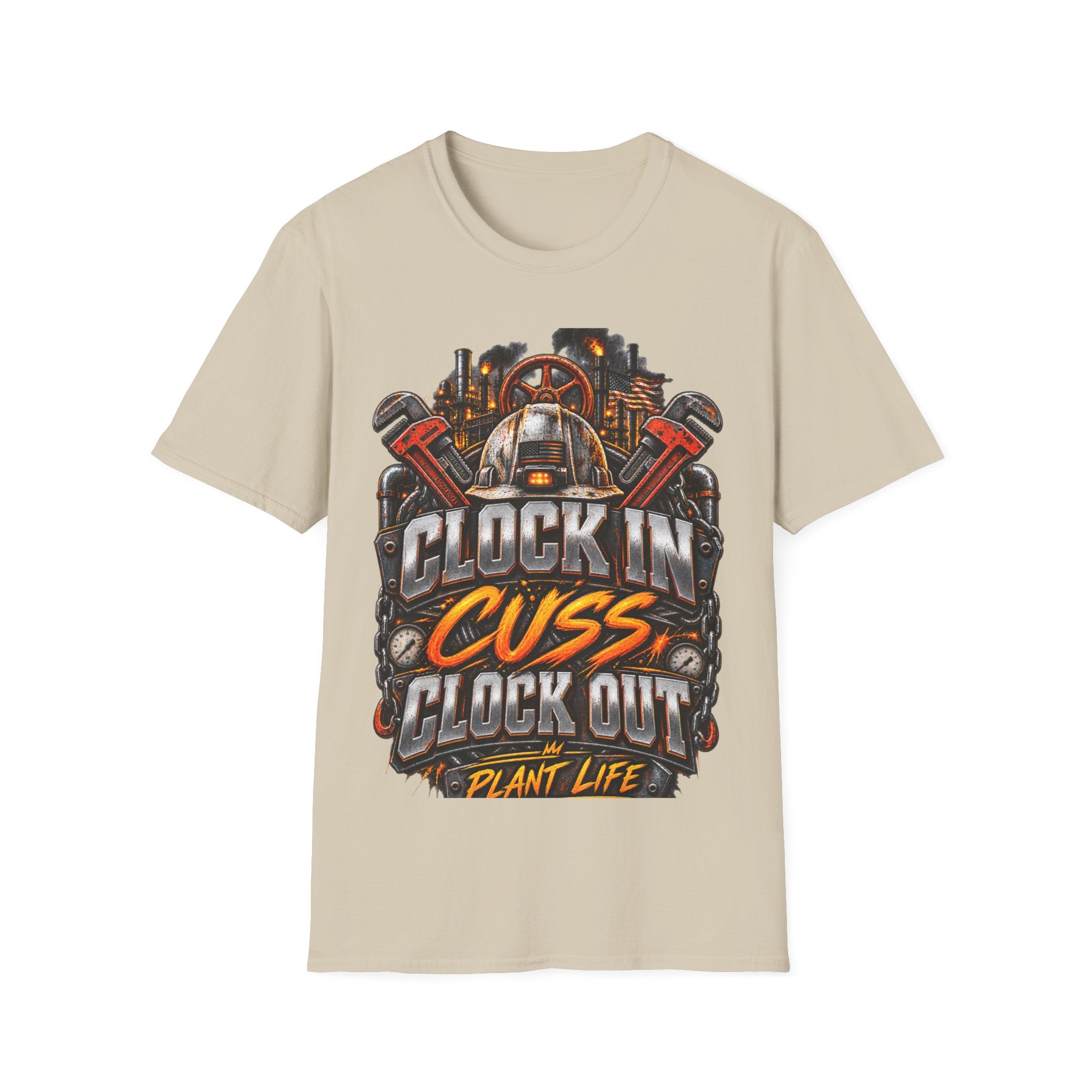 Clock In, Cuss Out Mechanic T‑Shirt — Vintage Industrial Worker Design