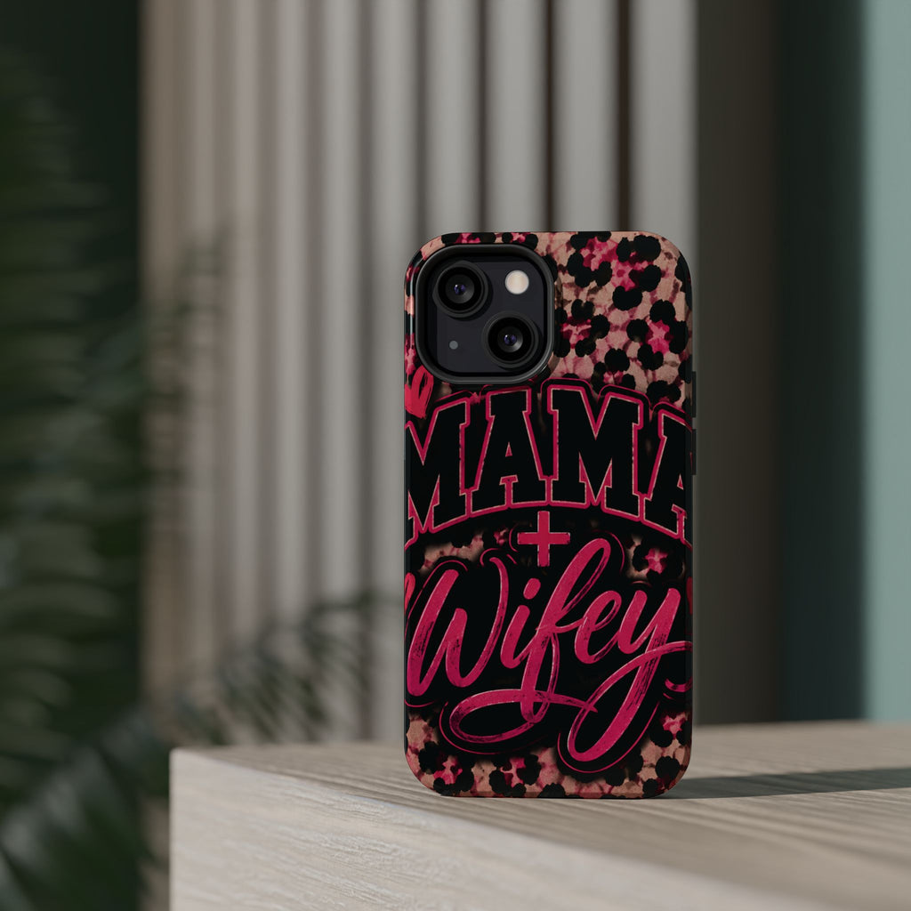 Phone Case — Pink Leopard "Mama Wifey" Magnetic Impact-Resistant Case