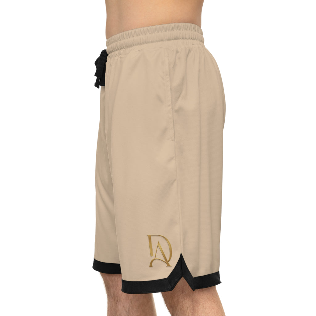 Beige Basketball Shorts with Black Trim – Athletic Ribbed Performance Shorts