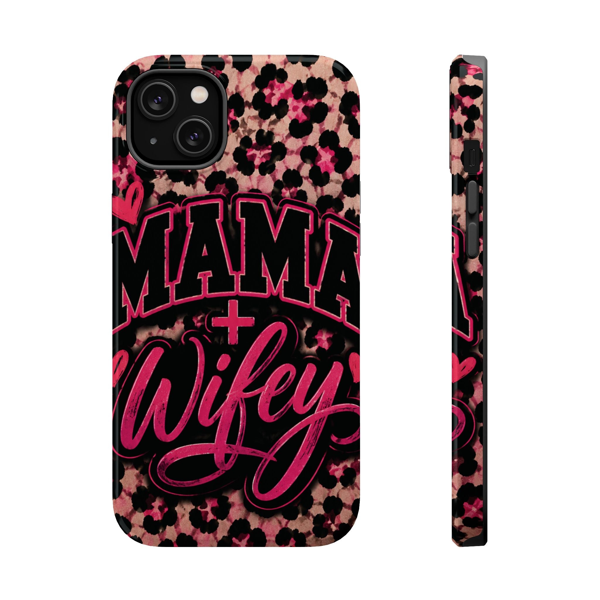 Phone Case — Pink Leopard "Mama Wifey" Magnetic Impact-Resistant Case