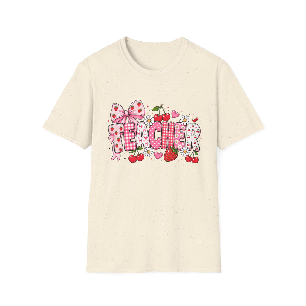 Teacher Graphic Tee — Cute Strawberry & Cherry Floral Design