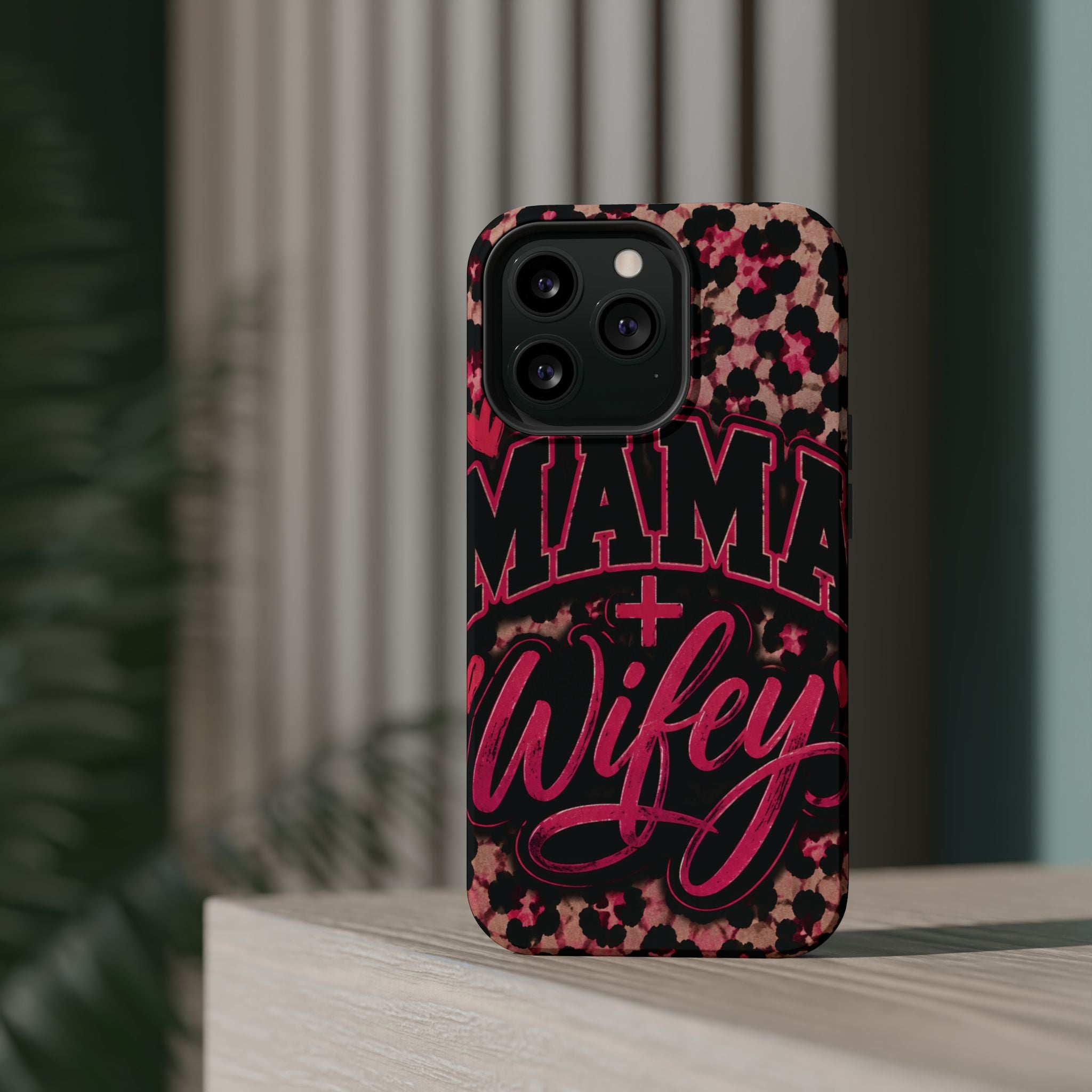 Phone Case — Pink Leopard "Mama Wifey" Magnetic Impact-Resistant Case