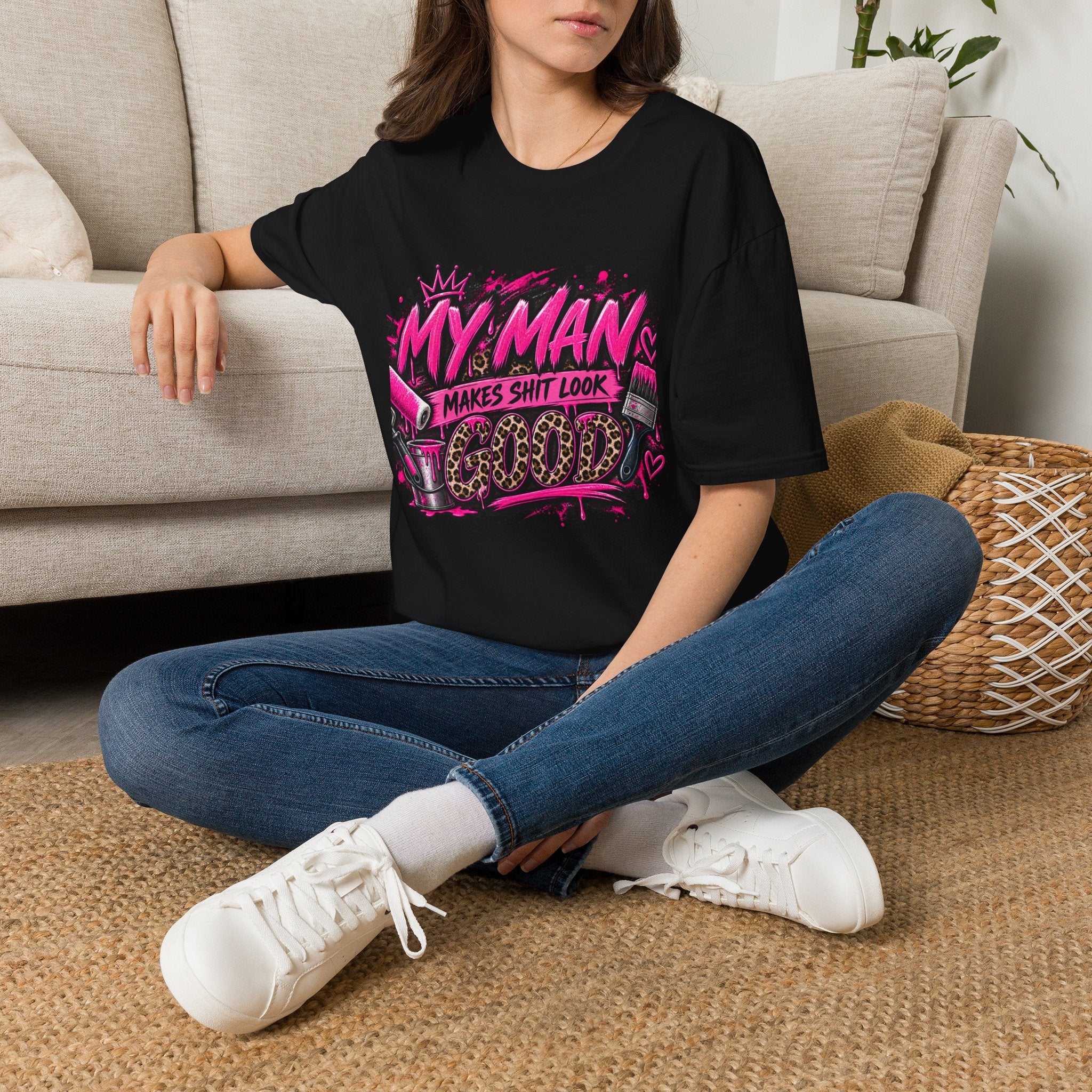 My Man Makes Shit Look Cute T-Shirt — Bold Pink Graffiti Graphic Tee