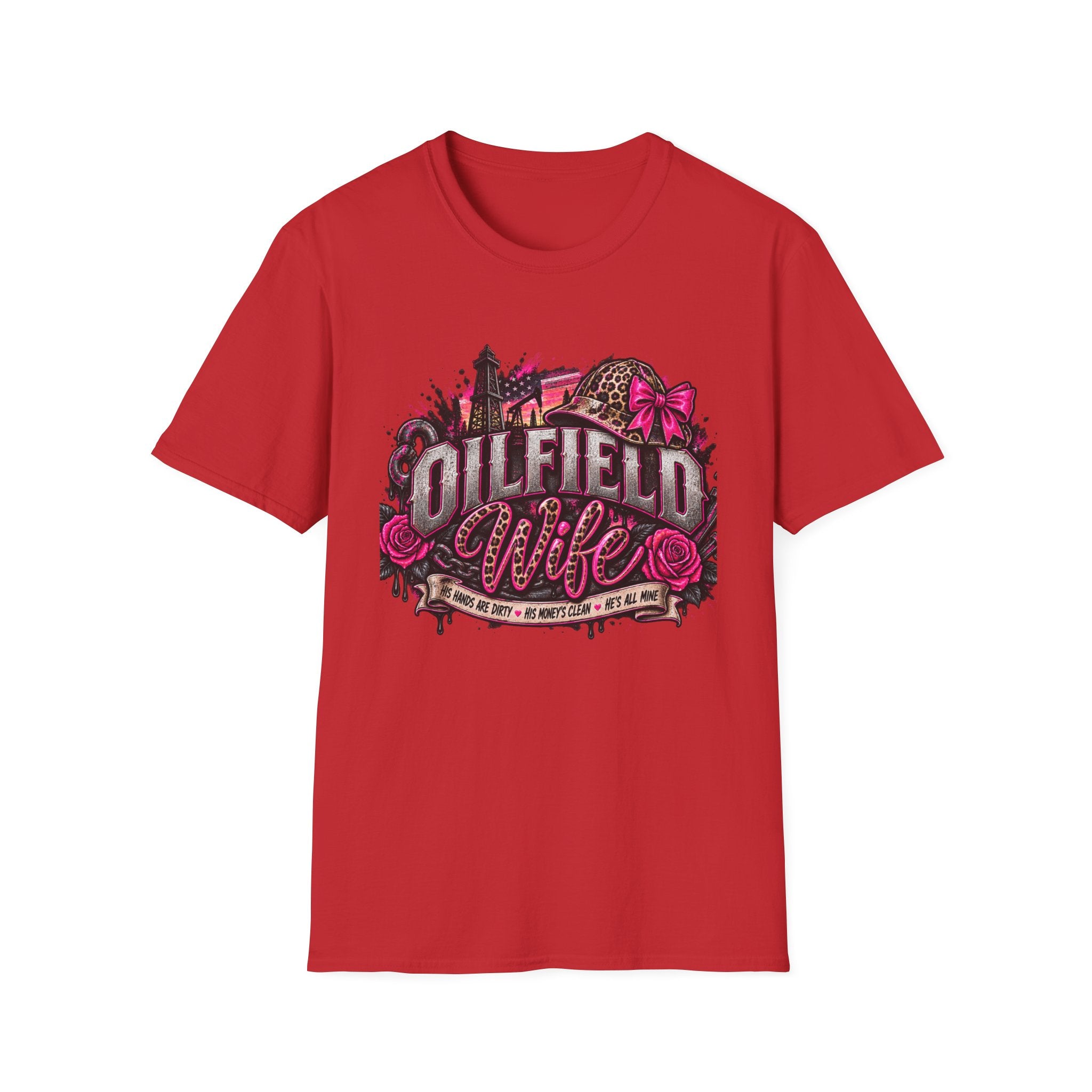 Oilfield Wife T-Shirt — Pink Leopard Bow Oilfield Graphic Tee