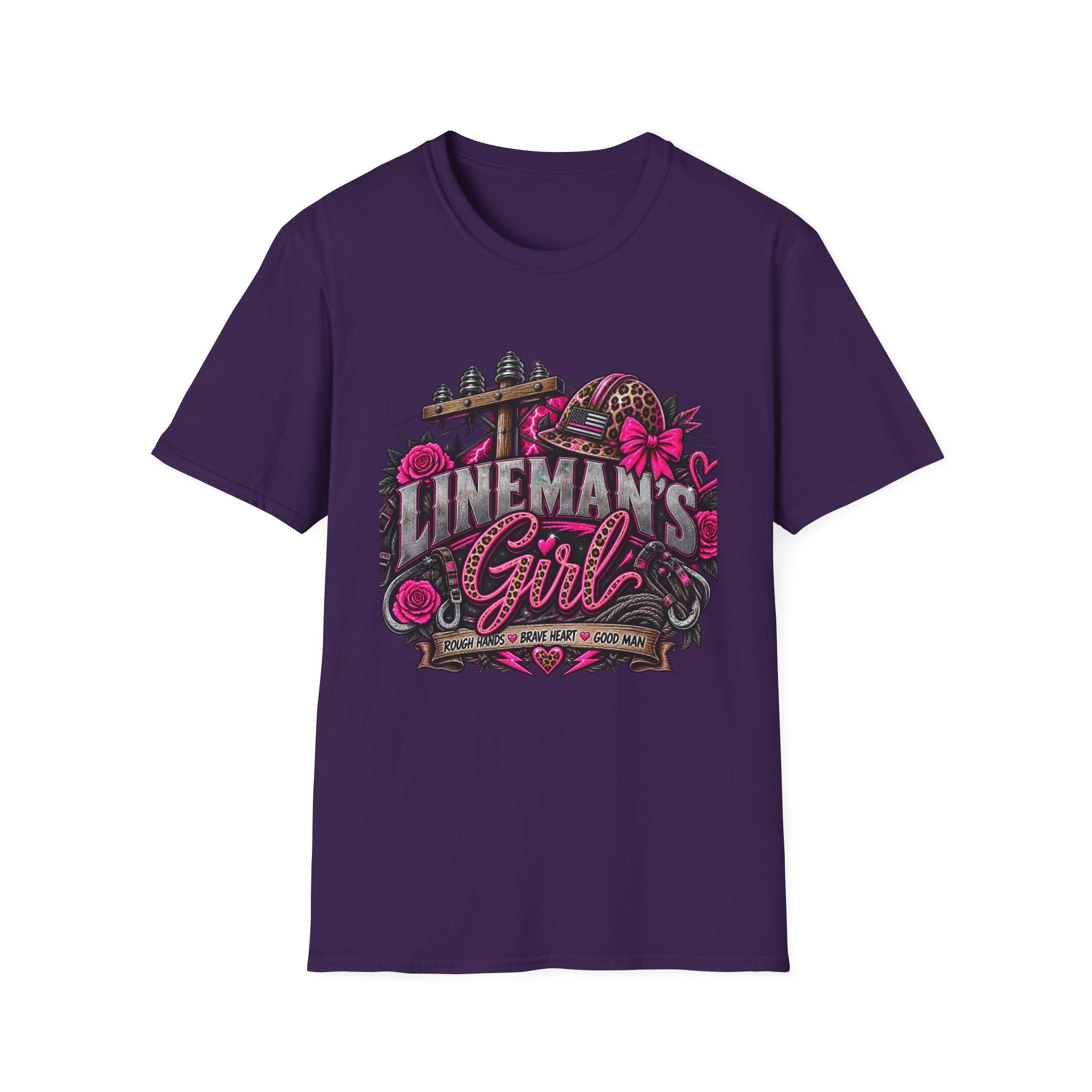 Lineman's Girl T-Shirt — Pink Floral Lineman Crew Tee