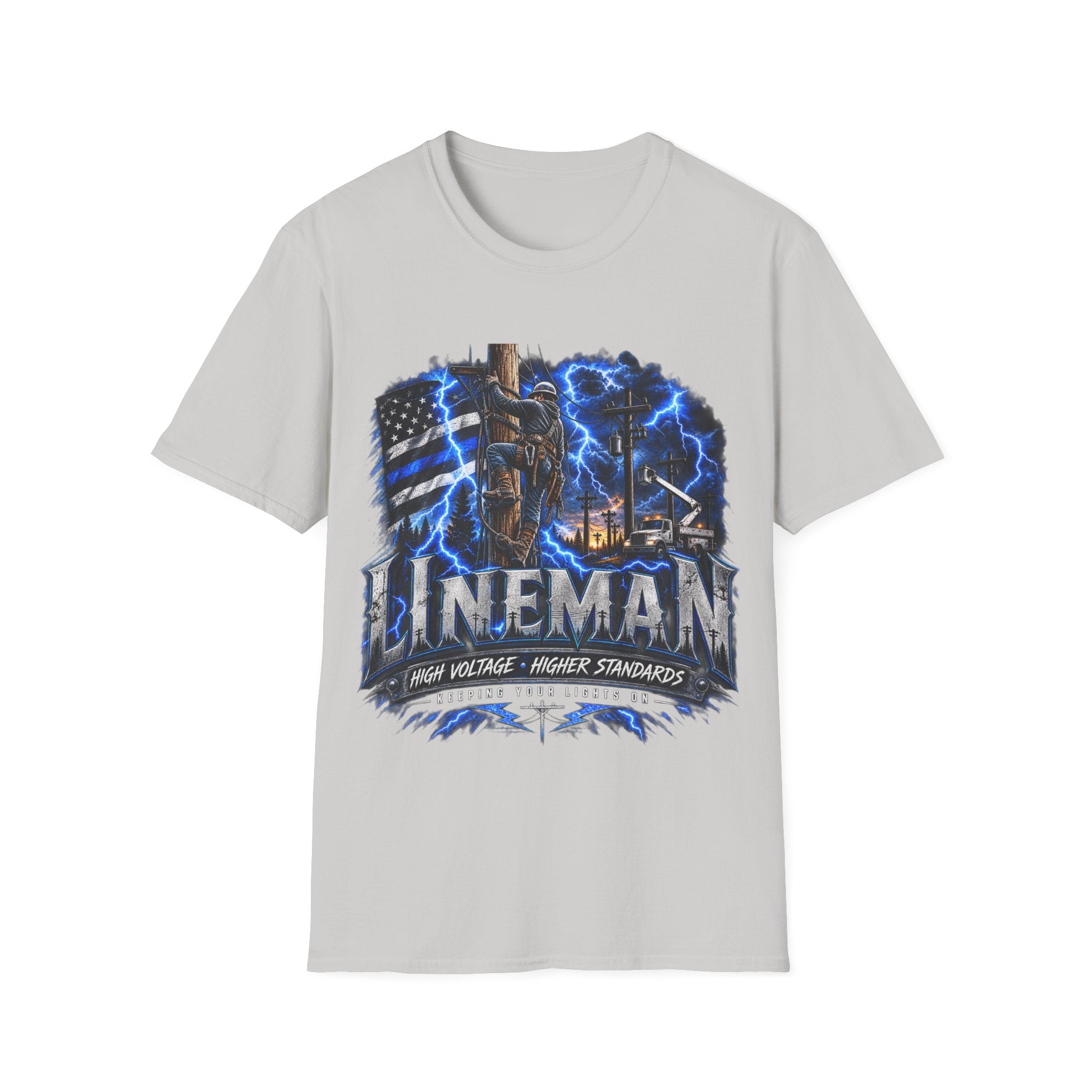 Lineman Lightning Graphic T-Shirt — Proud Electrical Worker Tribute