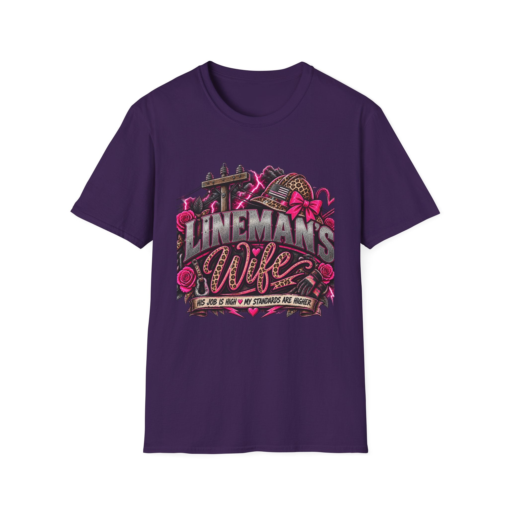 Lineman's Wife T‑Shirt — Pink Floral Lineman Crew Design
