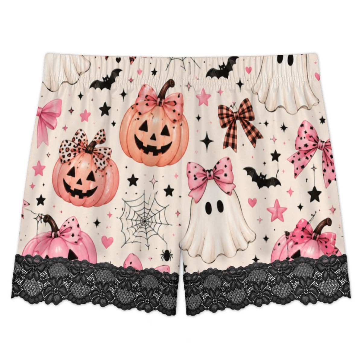 Women Cami Lace Pajama Set pink pumpkin print