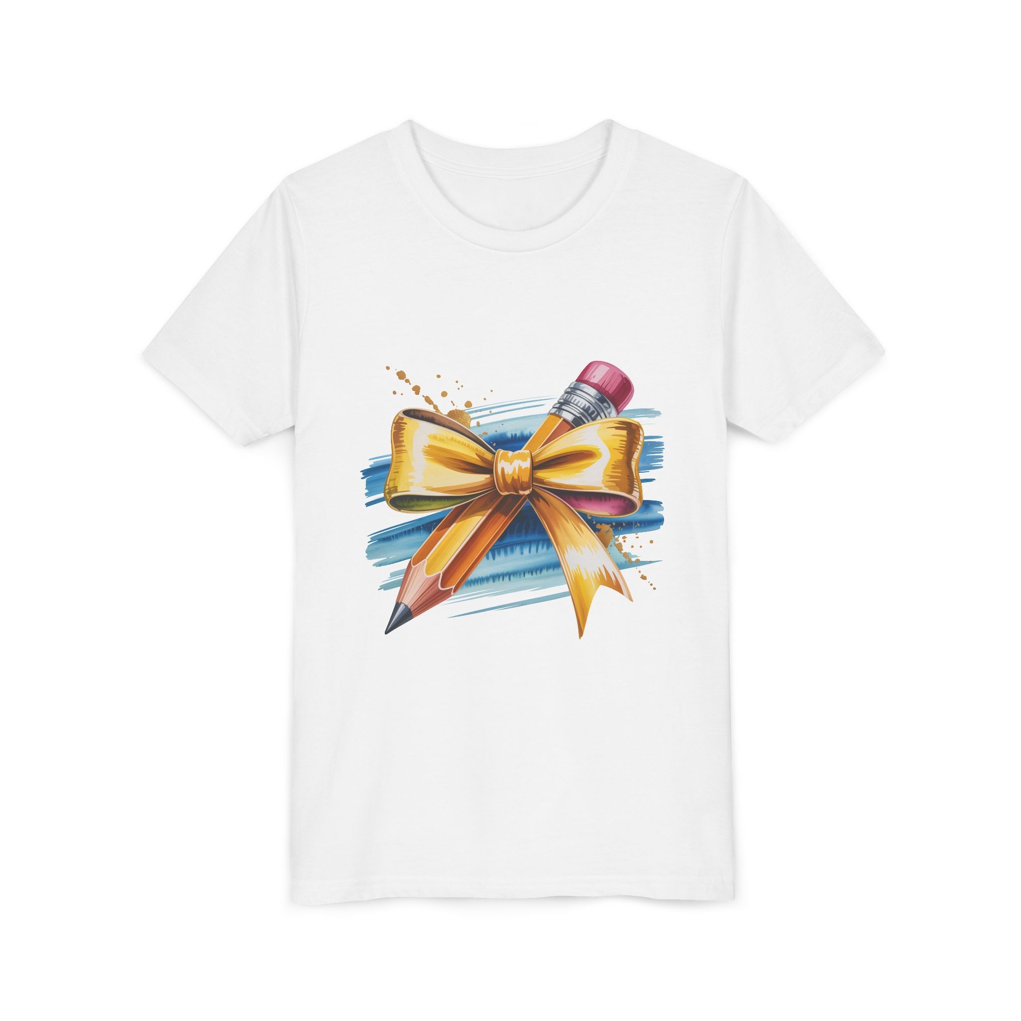 Youth Tee — Pencil with Gold Bow Back-to-School