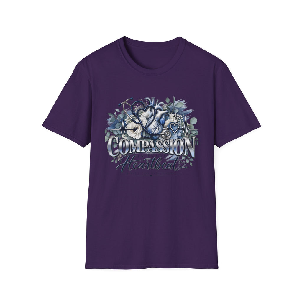 Compassion Heartbeat T-Shirt — Stethoscope & Floral Nurse Medical Tee