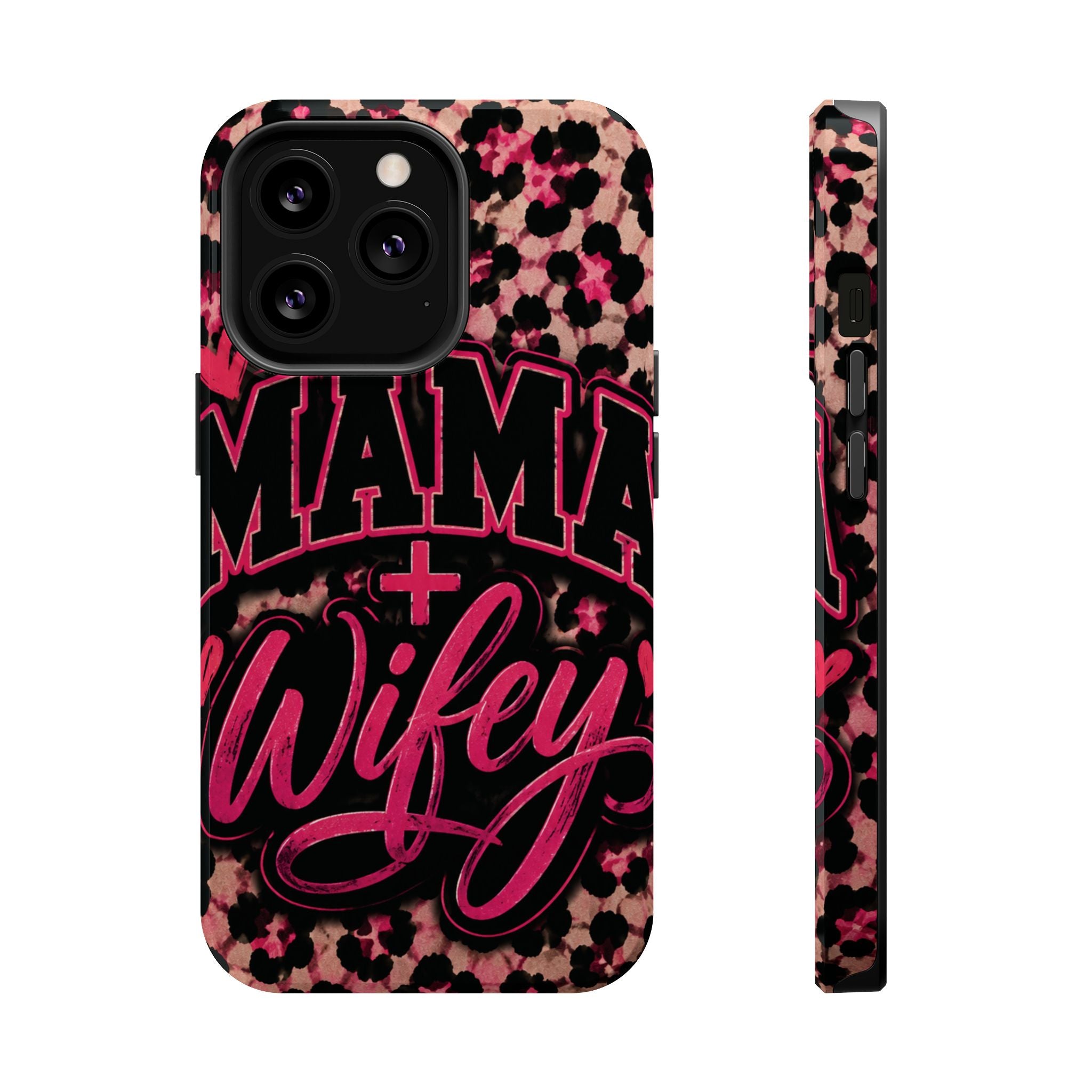 Phone Case — Pink Leopard "Mama Wifey" Magnetic Impact-Resistant Case