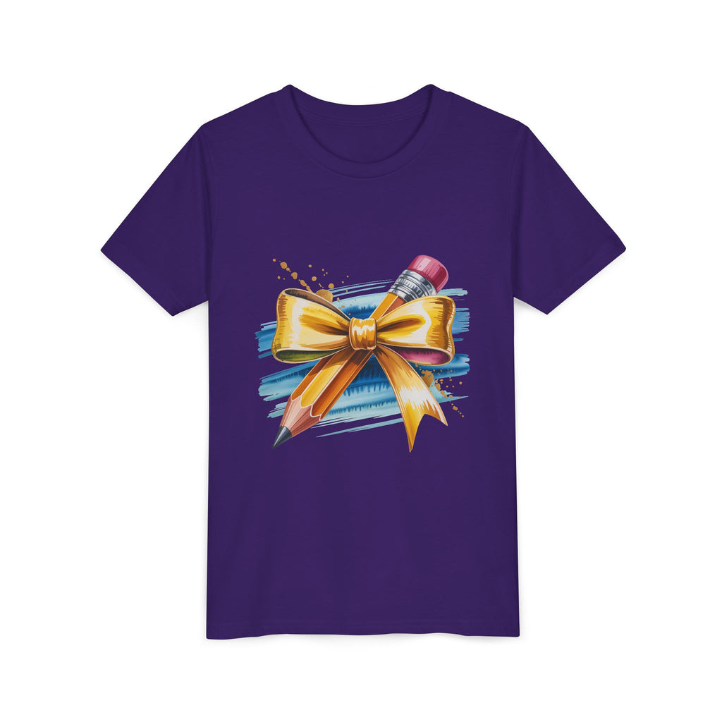 Youth Tee — Pencil with Gold Bow Back-to-School