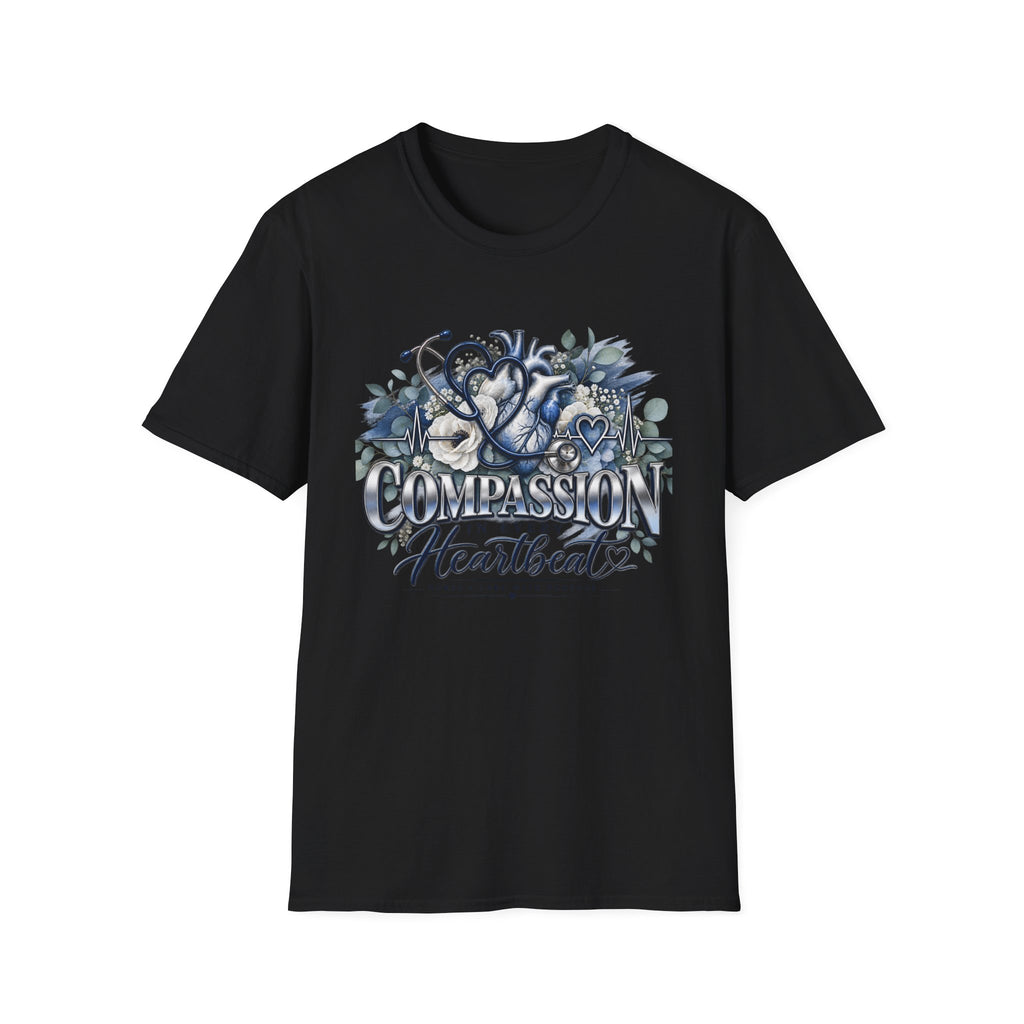 Compassion Heartbeat T-Shirt — Stethoscope & Floral Nurse Medical Tee