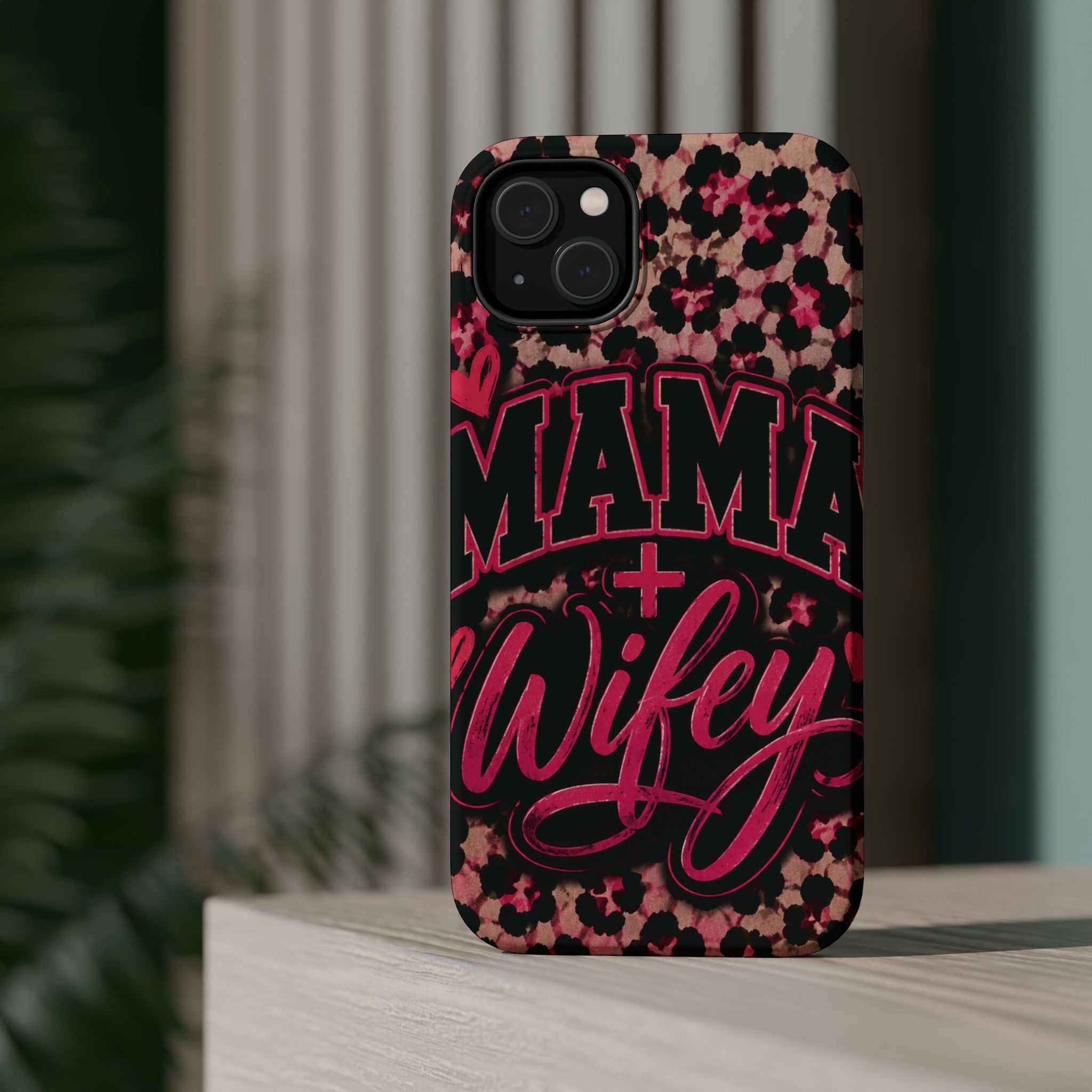 Phone Case — Pink Leopard "Mama Wifey" Magnetic Impact-Resistant Case