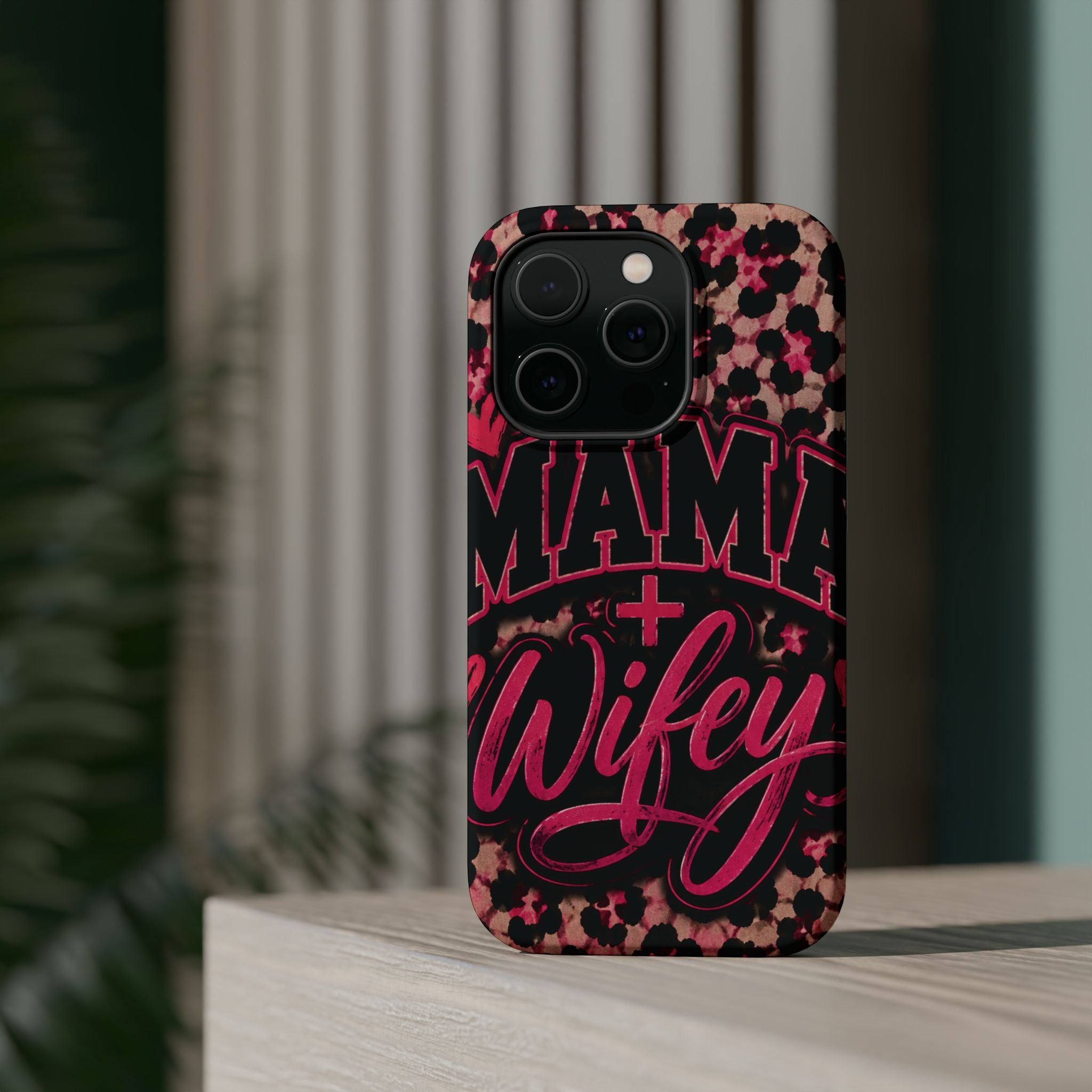Phone Case — Pink Leopard "Mama Wifey" Magnetic Impact-Resistant Case