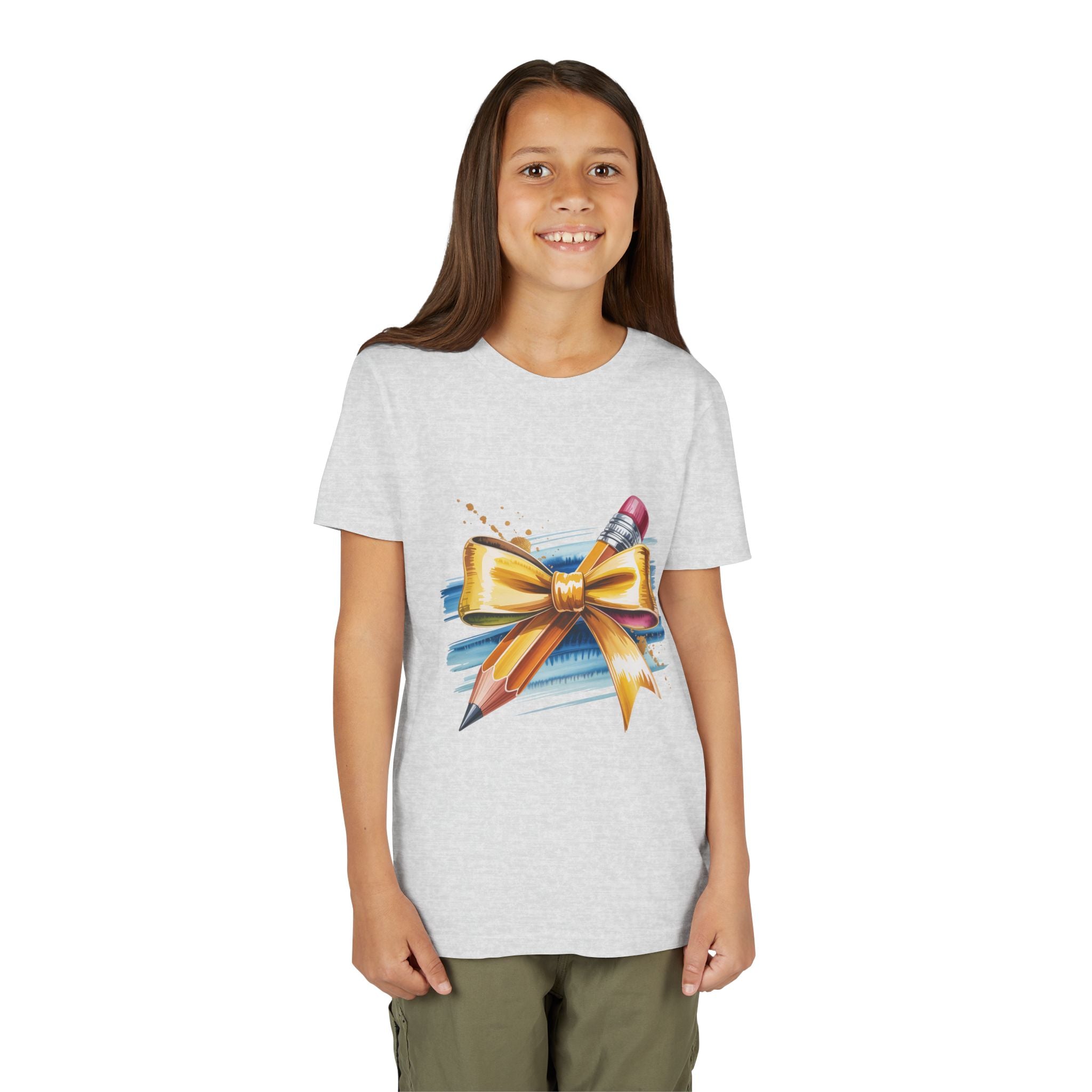 Youth Tee — Pencil with Gold Bow Back-to-School