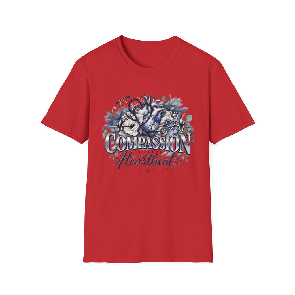 Compassion Heartbeat T-Shirt — Stethoscope & Floral Nurse Medical Tee