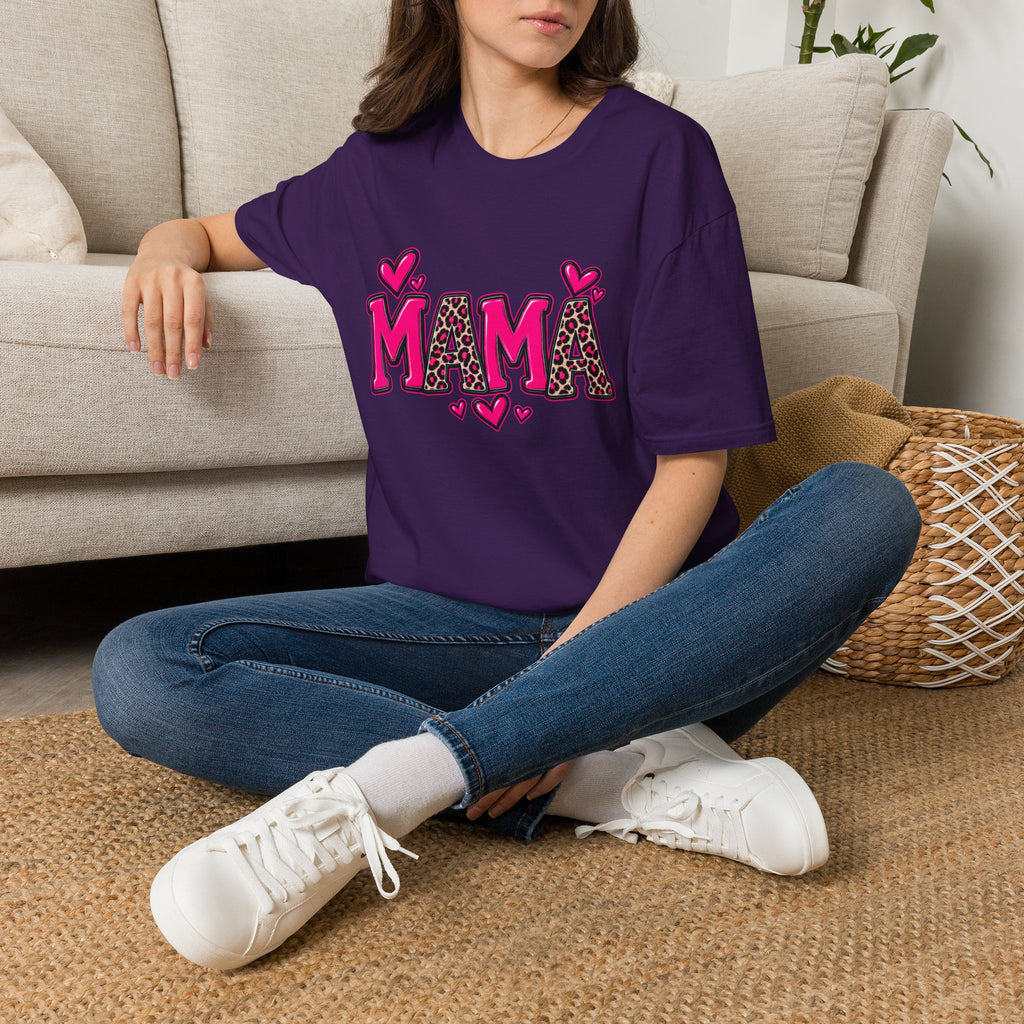 Mama Leopard Heart T‑Shirt — Cute Pink Mama Graphic Tee for Mothers’ Day