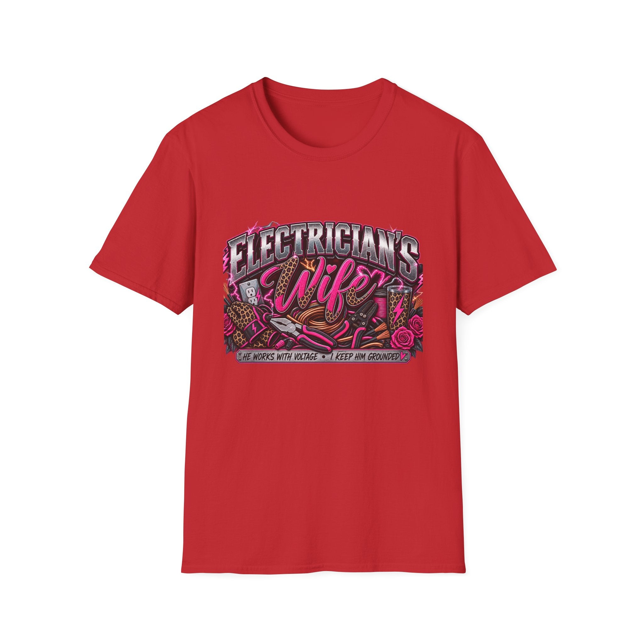 Electrician's Wife T-Shirt — Bold Pink Tradeswife Graphic Tee