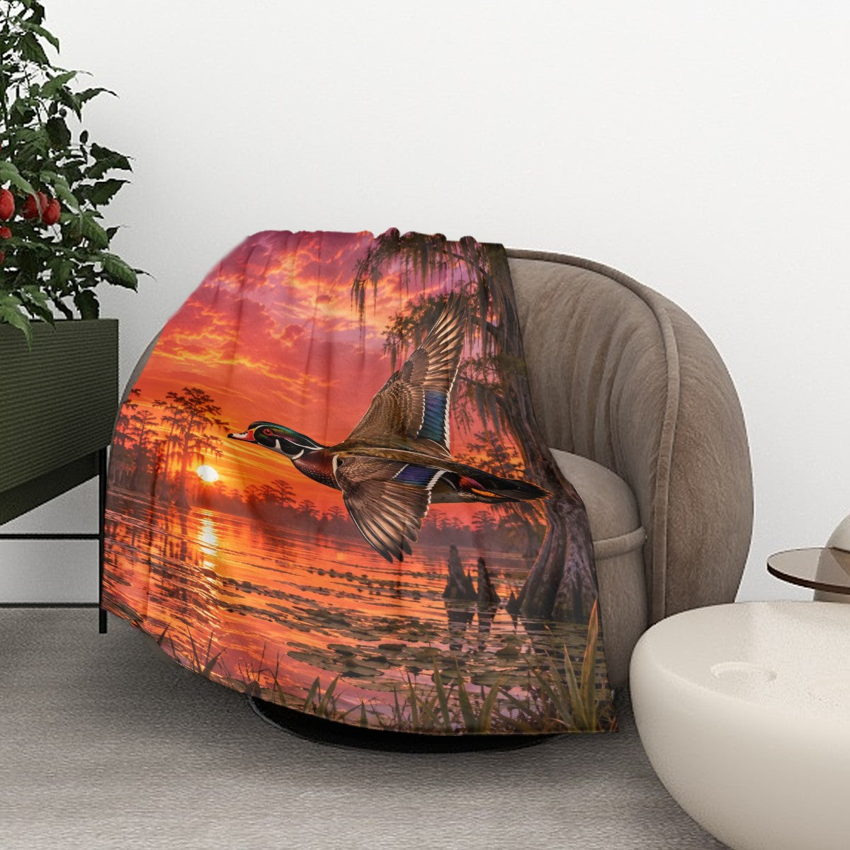 Large 320 GSM  280 GSM Flannel Throw Blanket 60"x40" wood duck over bayou