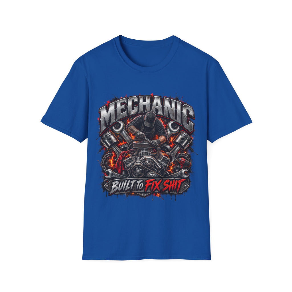 Mechanic T-Shirt — "Built to Fix Sh!t" Garage Wrench Repair Tee