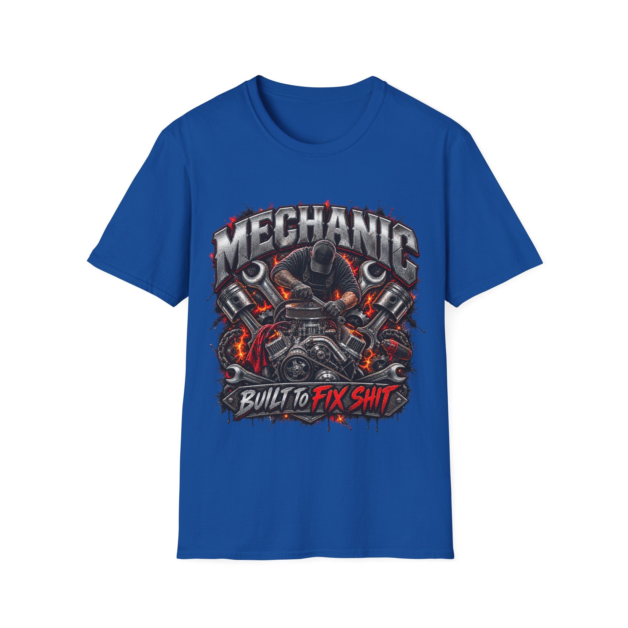 Mechanic T-Shirt — "Built to Fix Sh!t" Garage Wrench Repair Tee