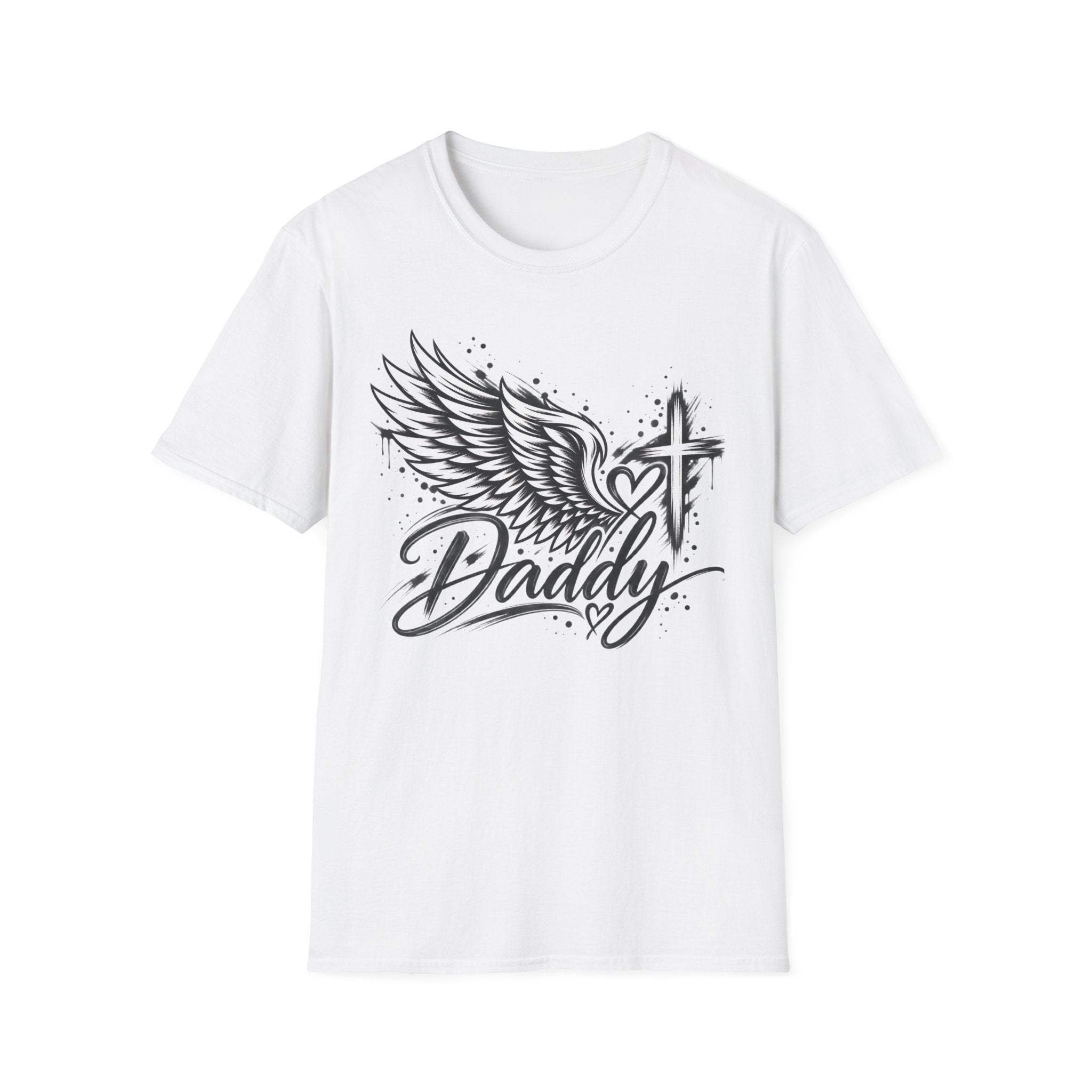 Daddy Memorial T-Shirt — Angel Wing, Cross & Heart Tribute