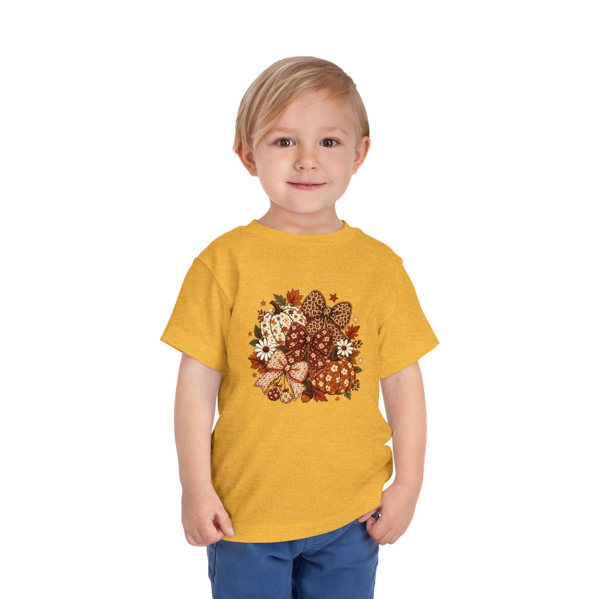 Toddler Tee — Autumn Leopard Floral Pumpkins Fall Bouquet