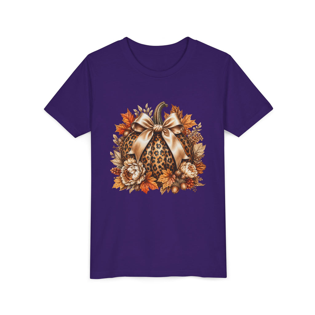 Youth Tee — Leopard Pumpkin Fall Graphic Shirt