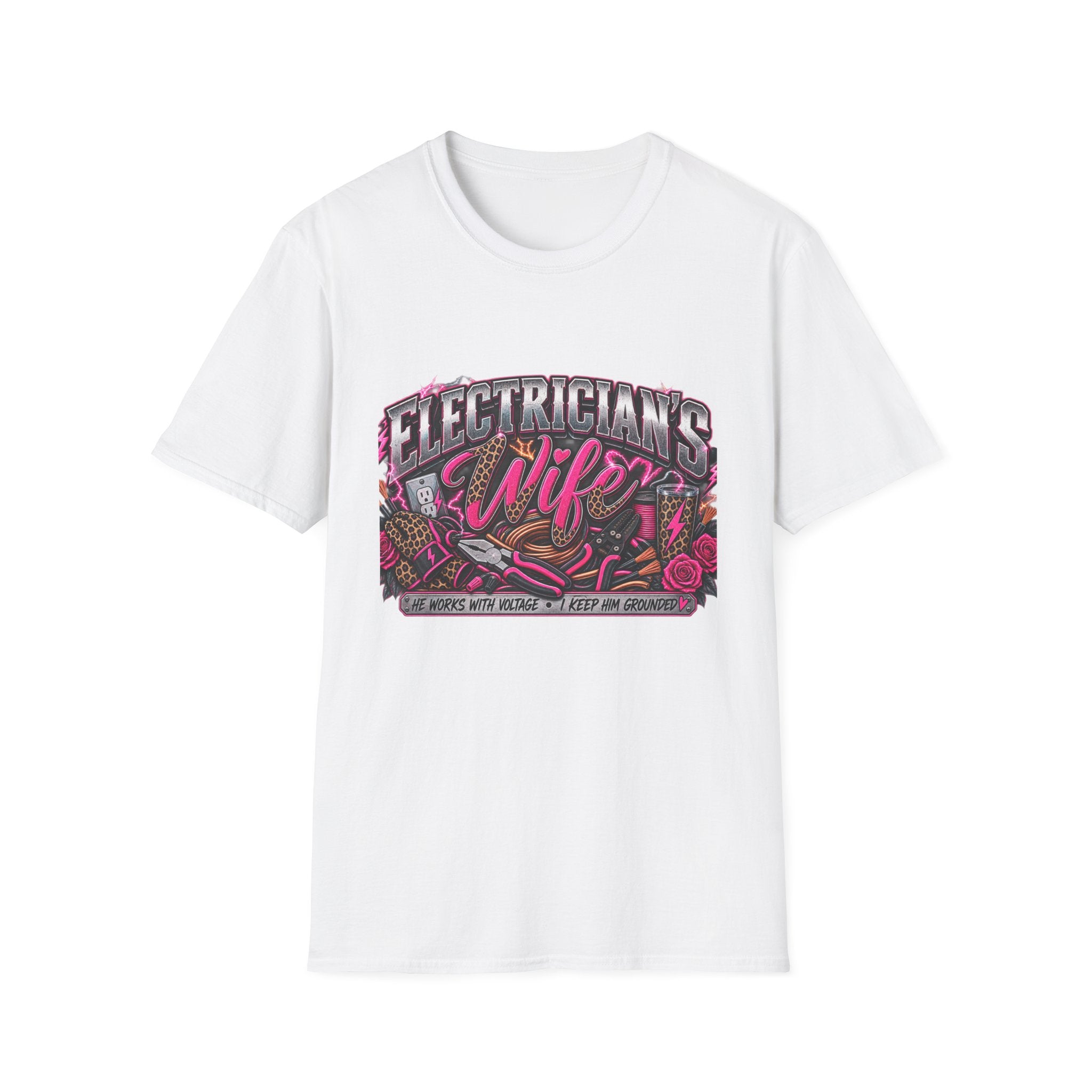 Electrician's Wife T-Shirt — Bold Pink Tradeswife Graphic Tee