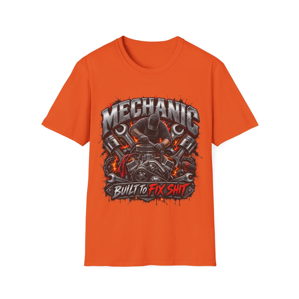 Mechanic T-Shirt — "Built to Fix Sh!t" Garage Wrench Repair Tee