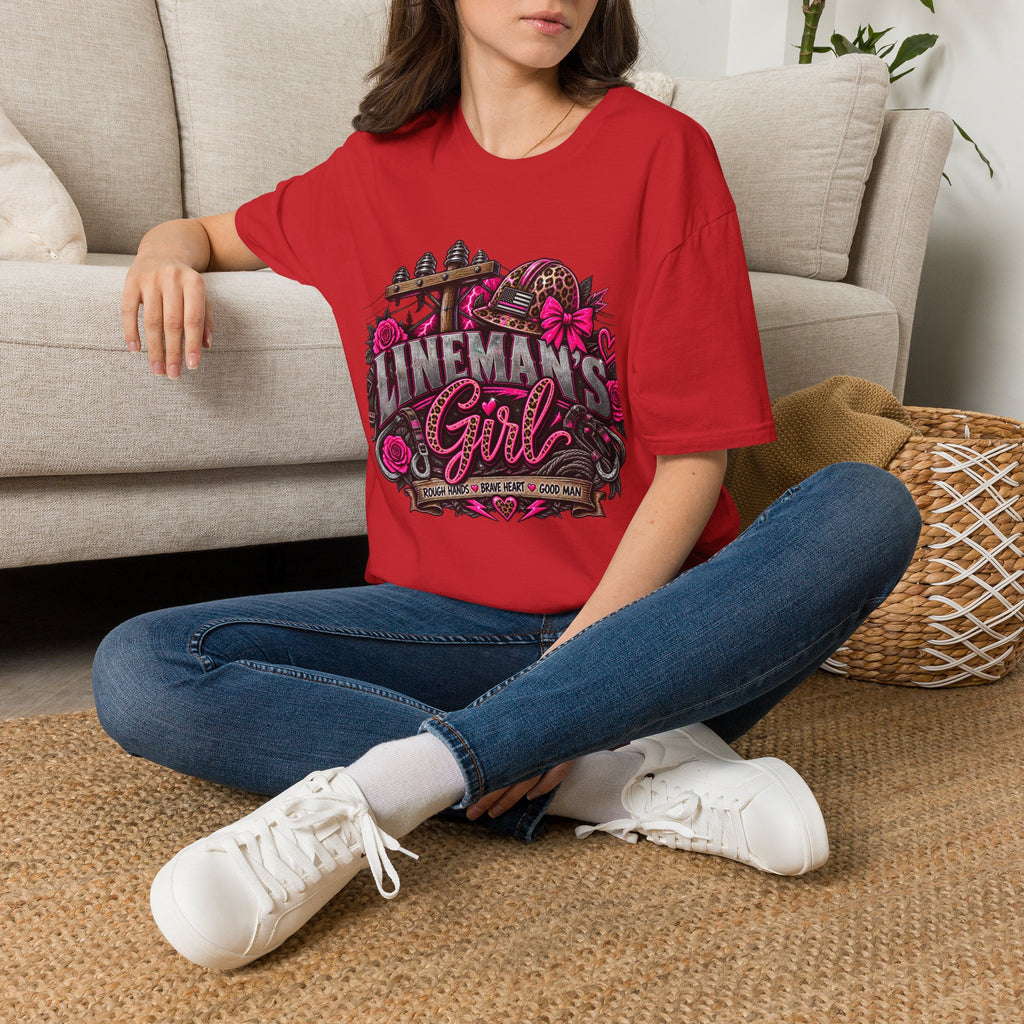Lineman's Girl T-Shirt — Pink Floral Lineman Crew Tee